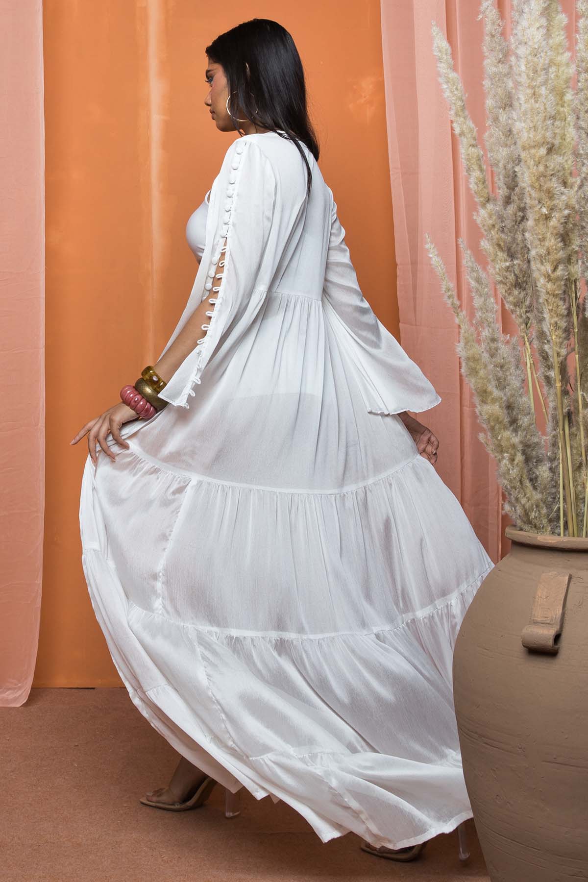 White Chinon Tiered Long Shrug