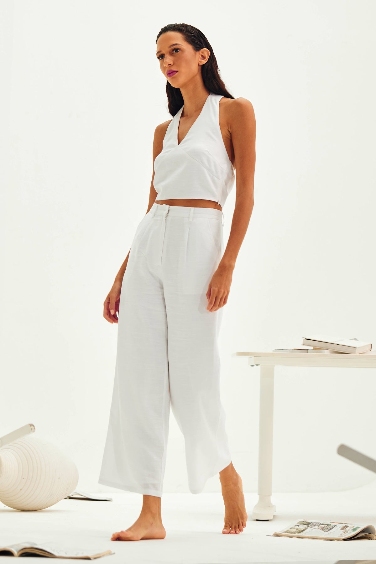 White Comfortable Flared Pants