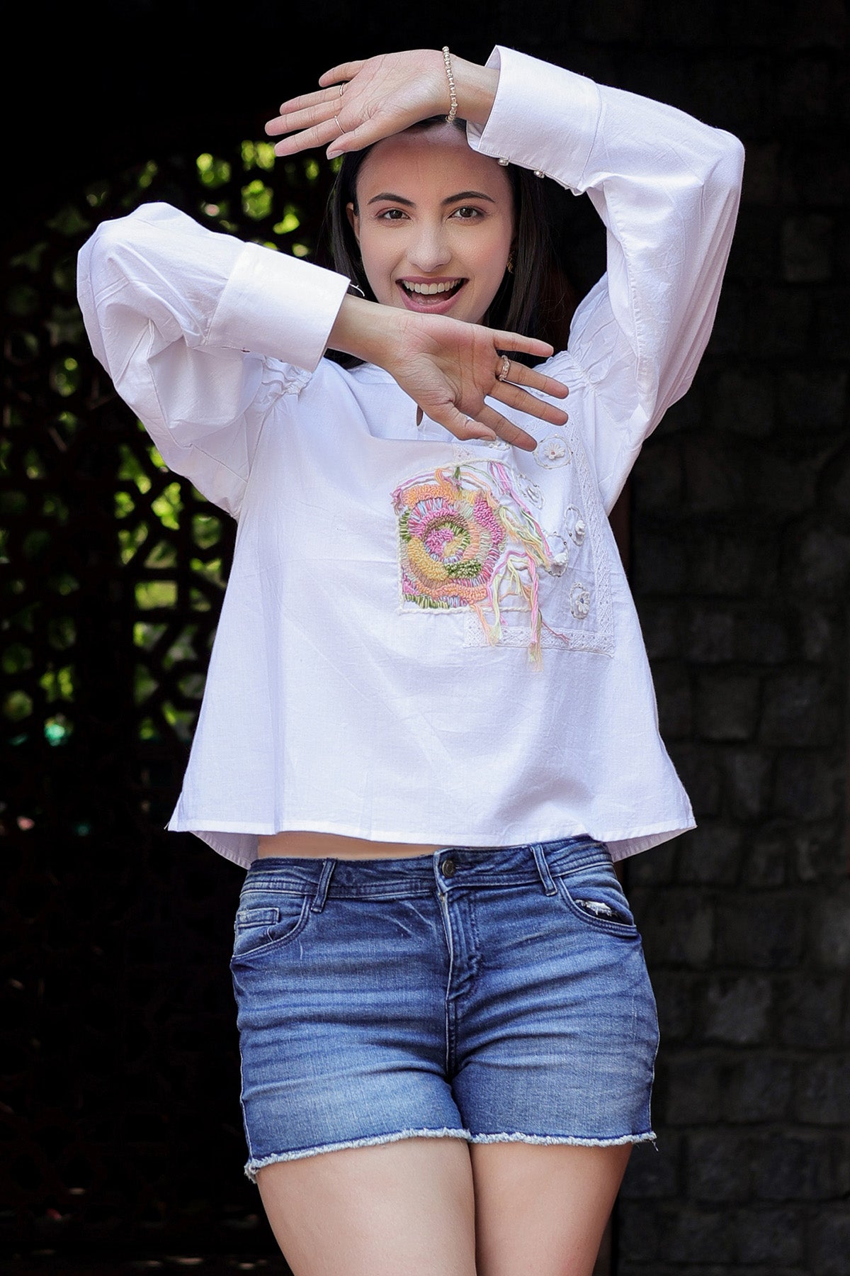 White Cotton 3D Embroidered Top