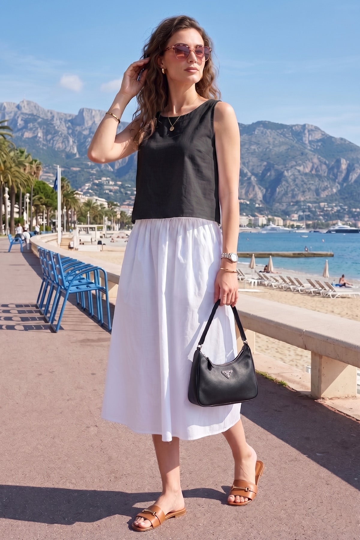 White Cotton A-Line Midi Skirt