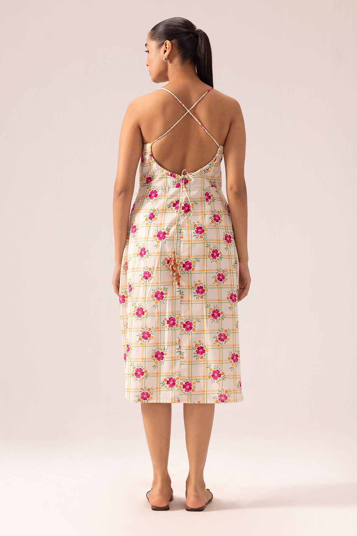 White Cotton Backless Midi Dress