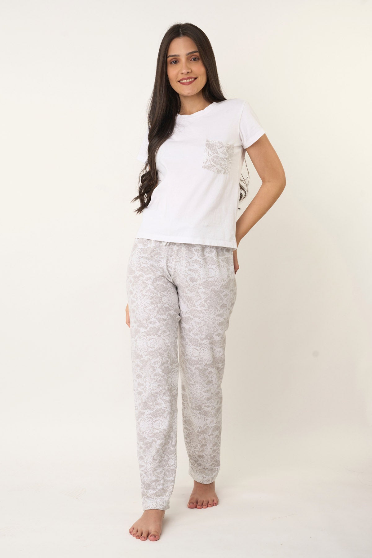 Buy Designer White Cotton Blend Pyjama Set Online