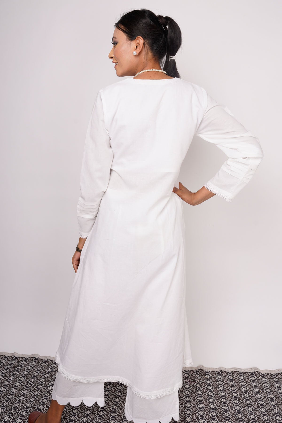 White Cotton Cambric Kurta Set