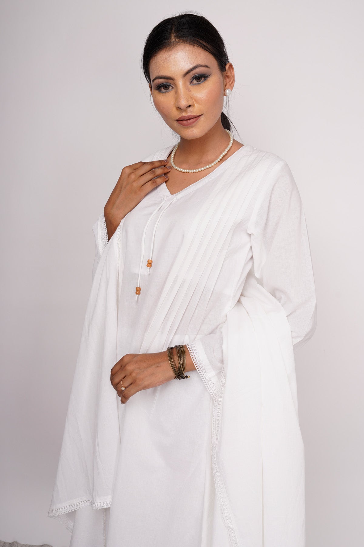 White Cotton Cambric Kurta Set