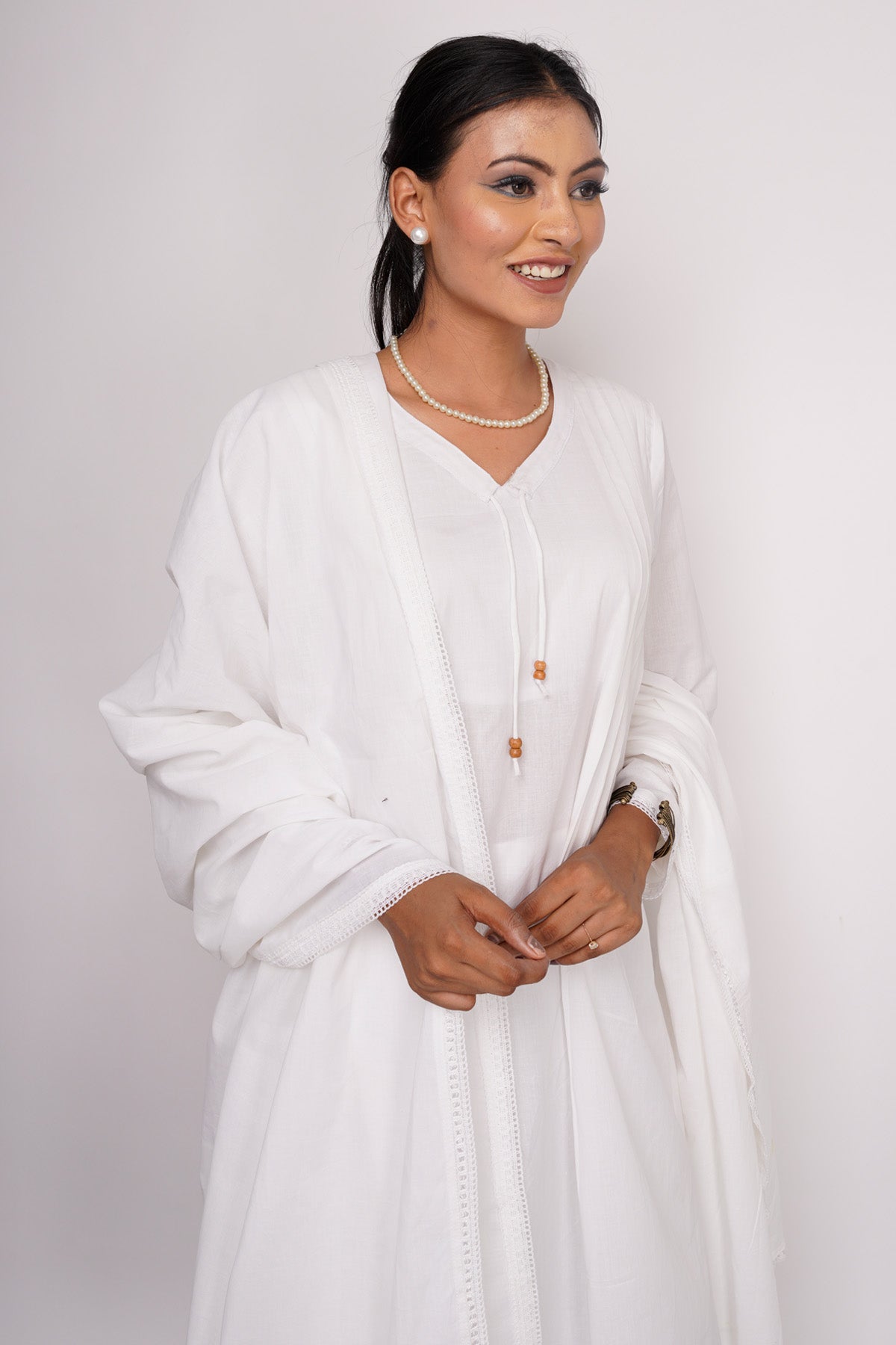 White Cotton Cambric Kurta Set