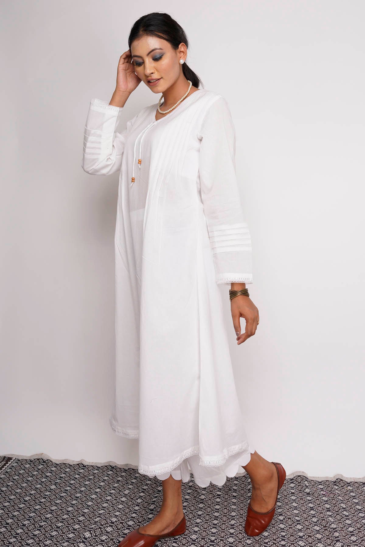 White Cotton Cambric Kurta Set