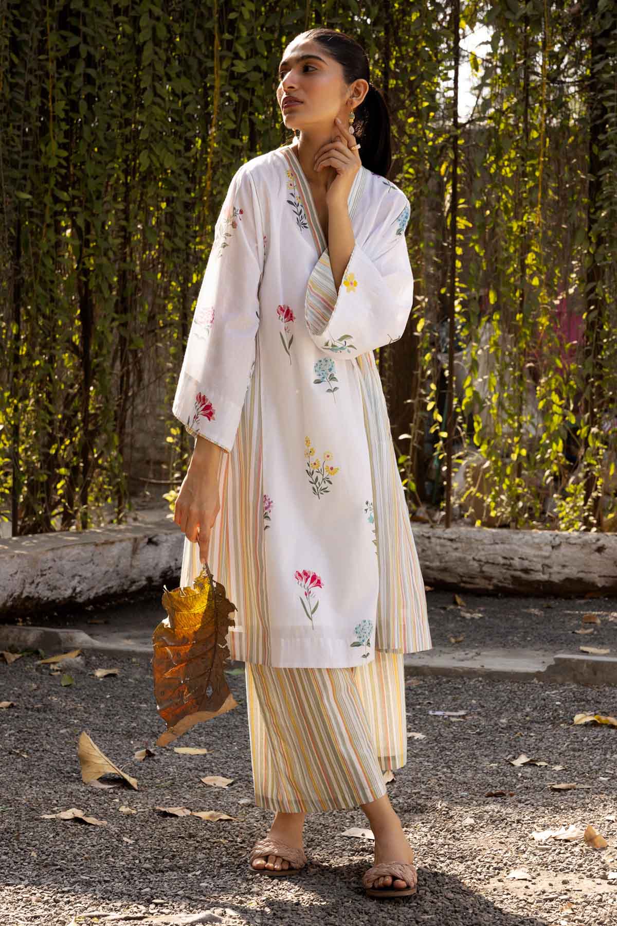 White Cotton Choga Kurta Set