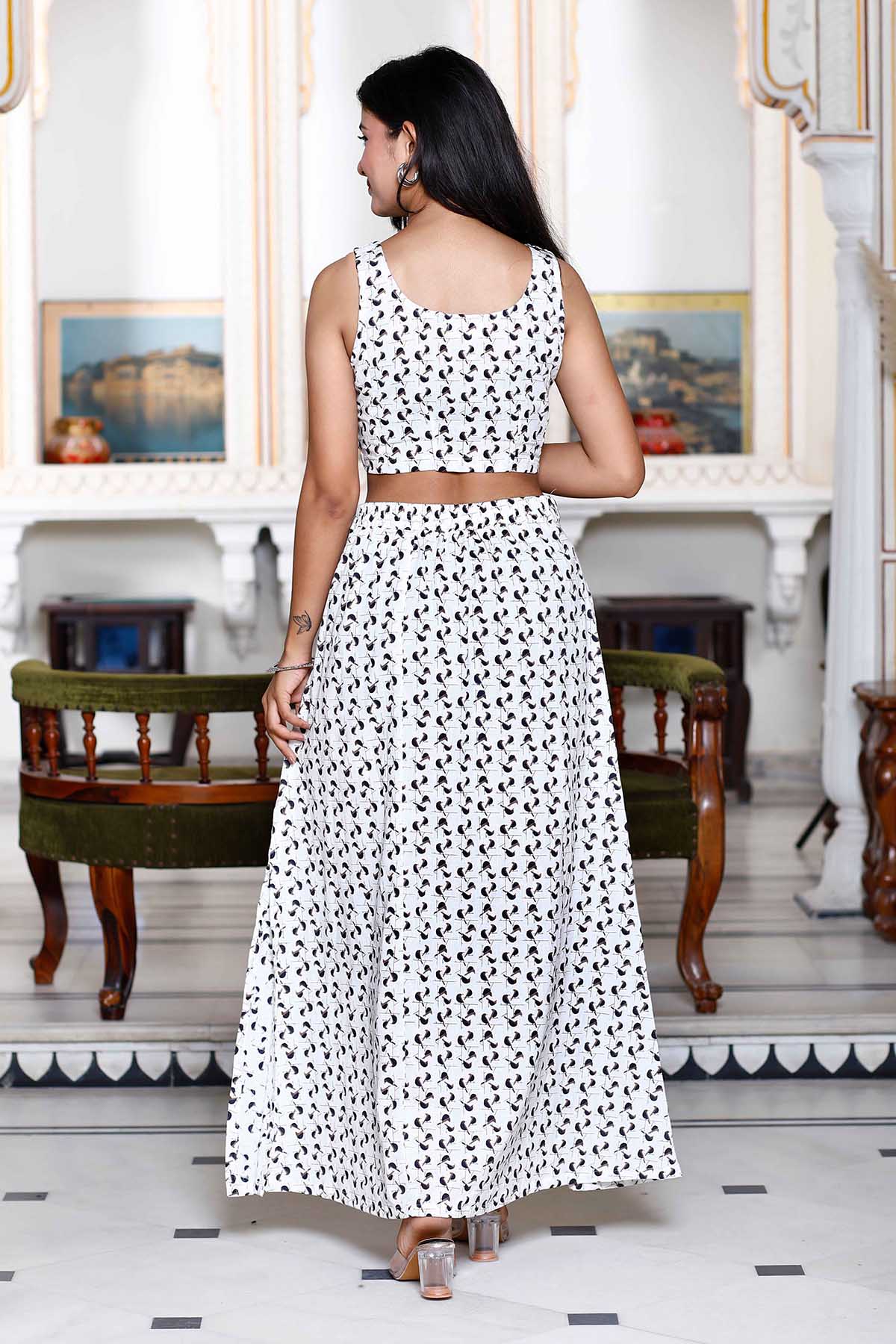 White Cotton Crop Top & Skirt