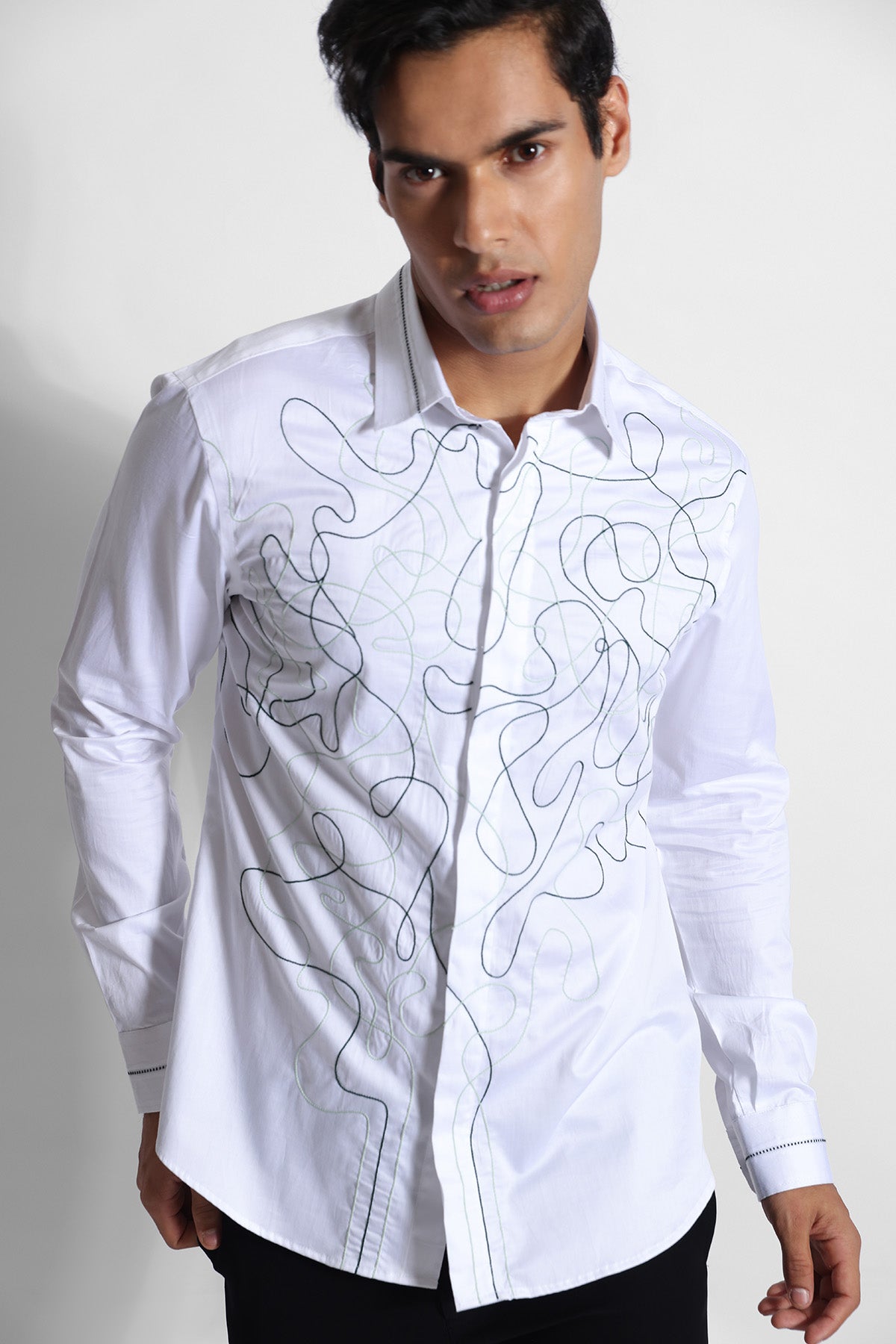 White Cotton Dori Thread Shirt