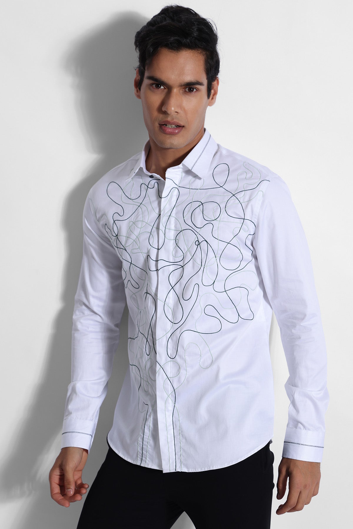 Buy White Cotton Dori Thread Shirt for men by Paarsh Atelier online available at scrollnshops