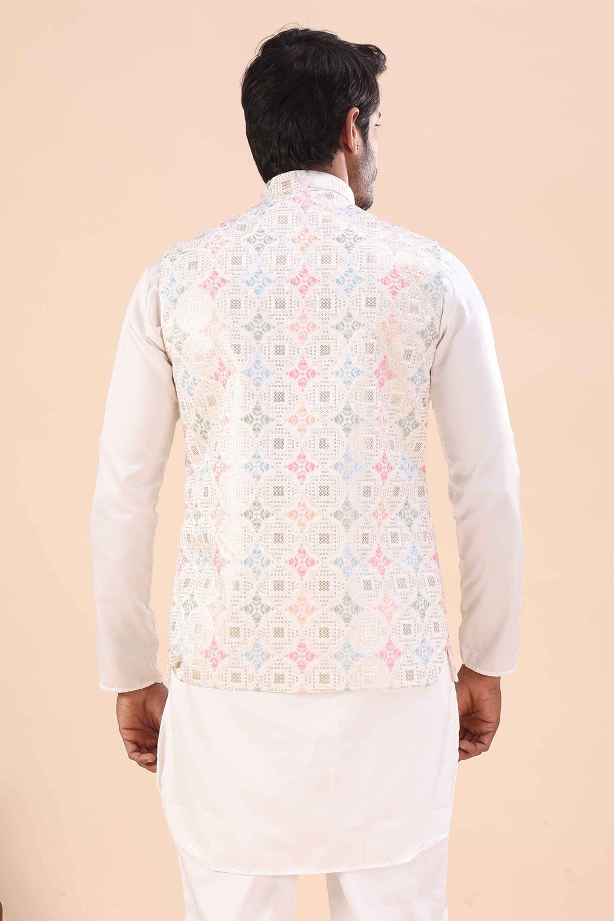 White Cotton Embroidered Bundi