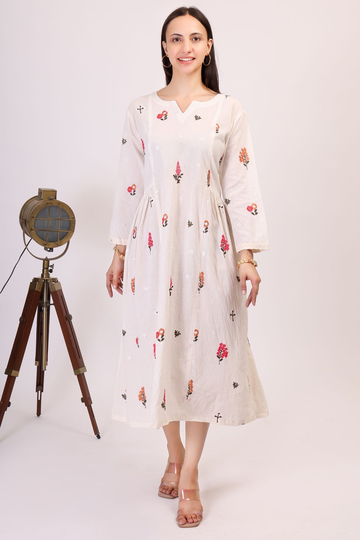 Simply Kitsch White Cotton Embroidered Dress for women online at ScrollnShops