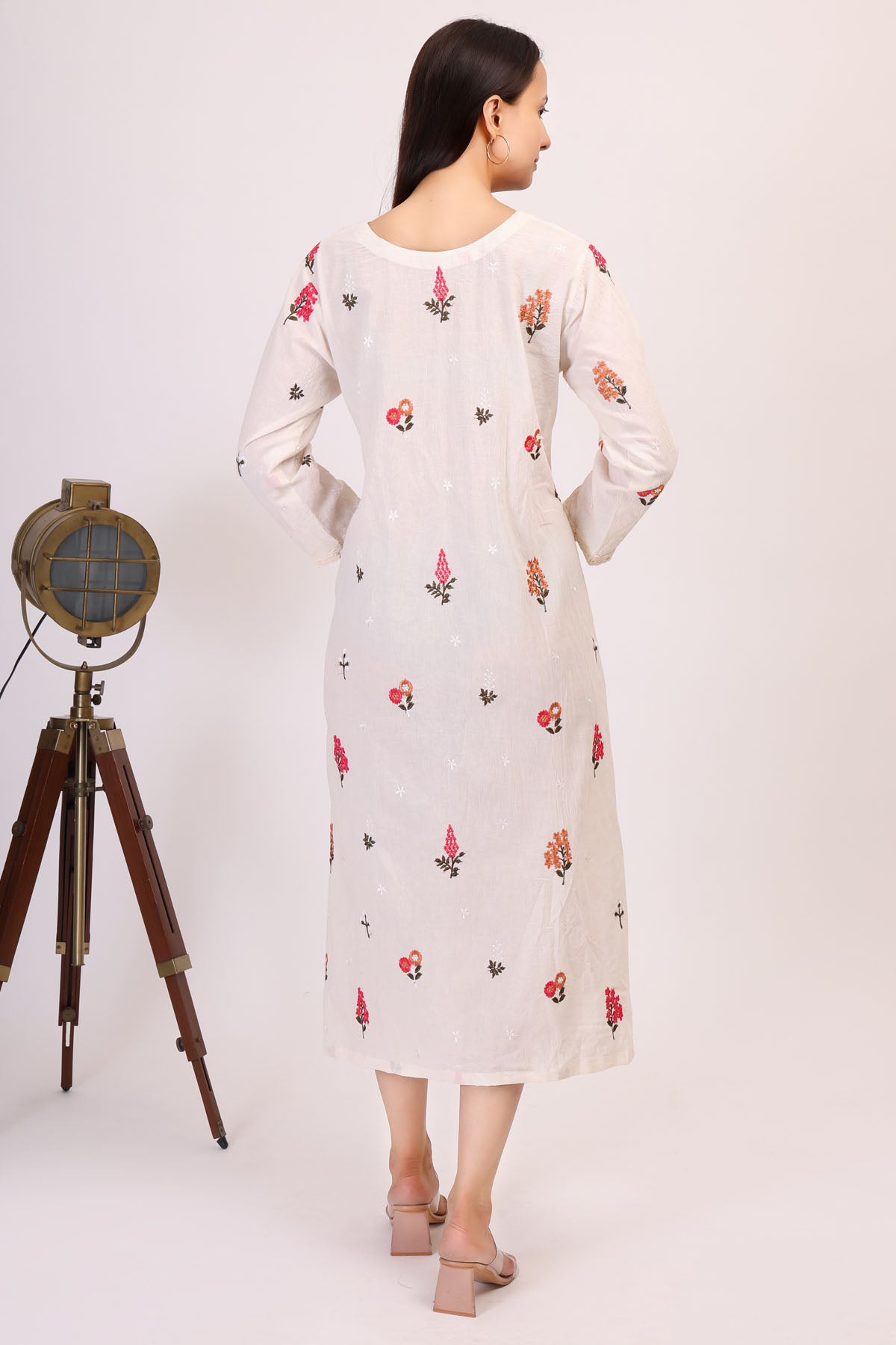 White Cotton Embroidered Dress