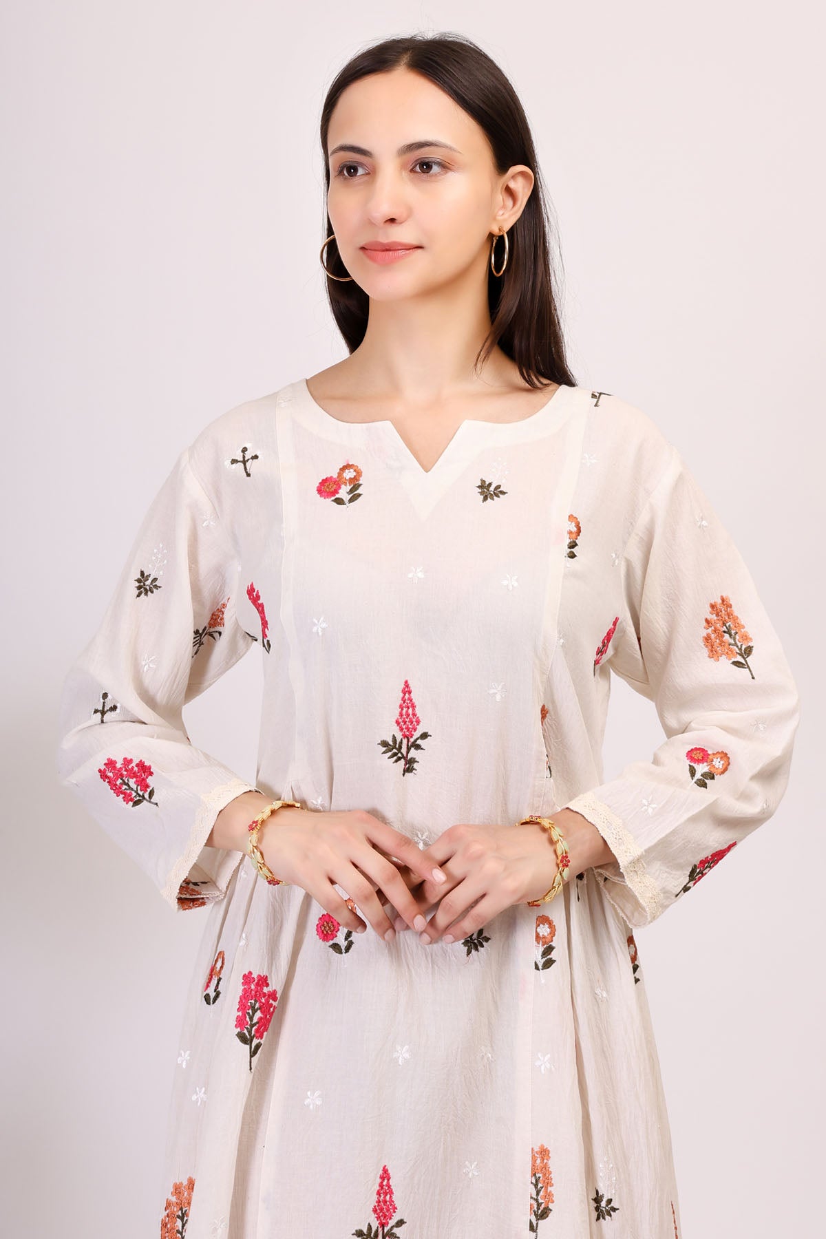White Cotton Embroidered Dress