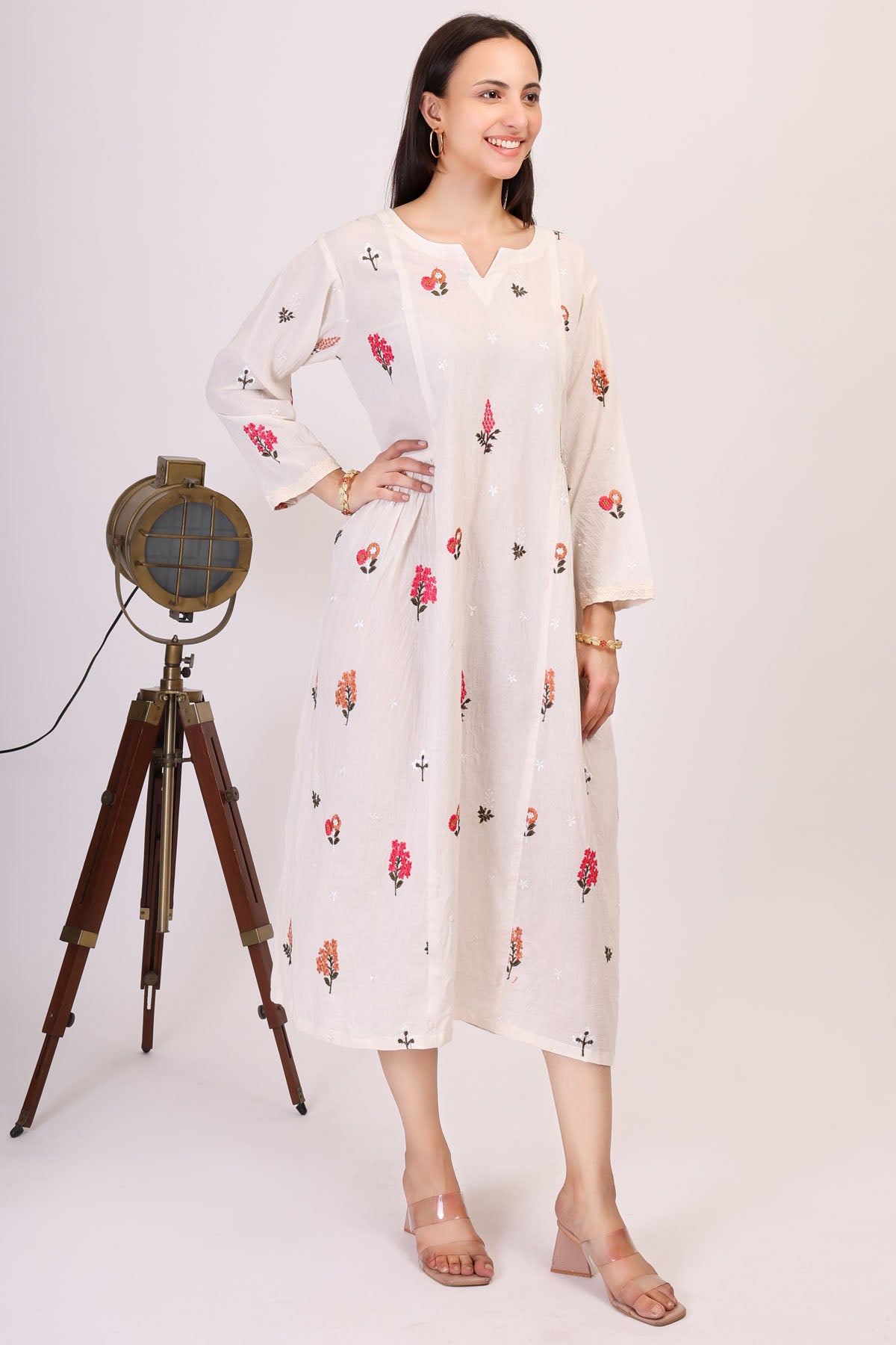 White Cotton Embroidered Dress