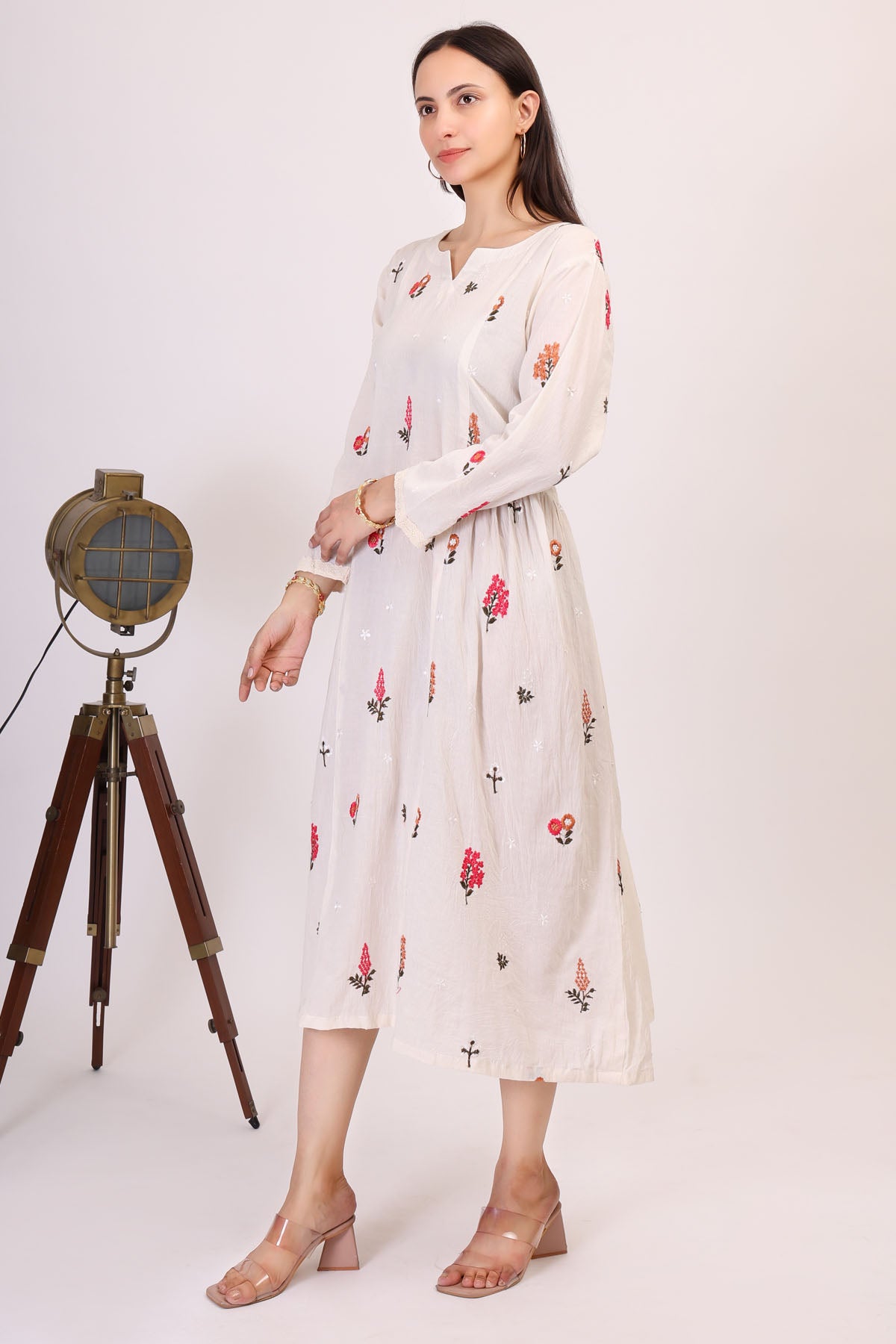 White Cotton Embroidered Dress