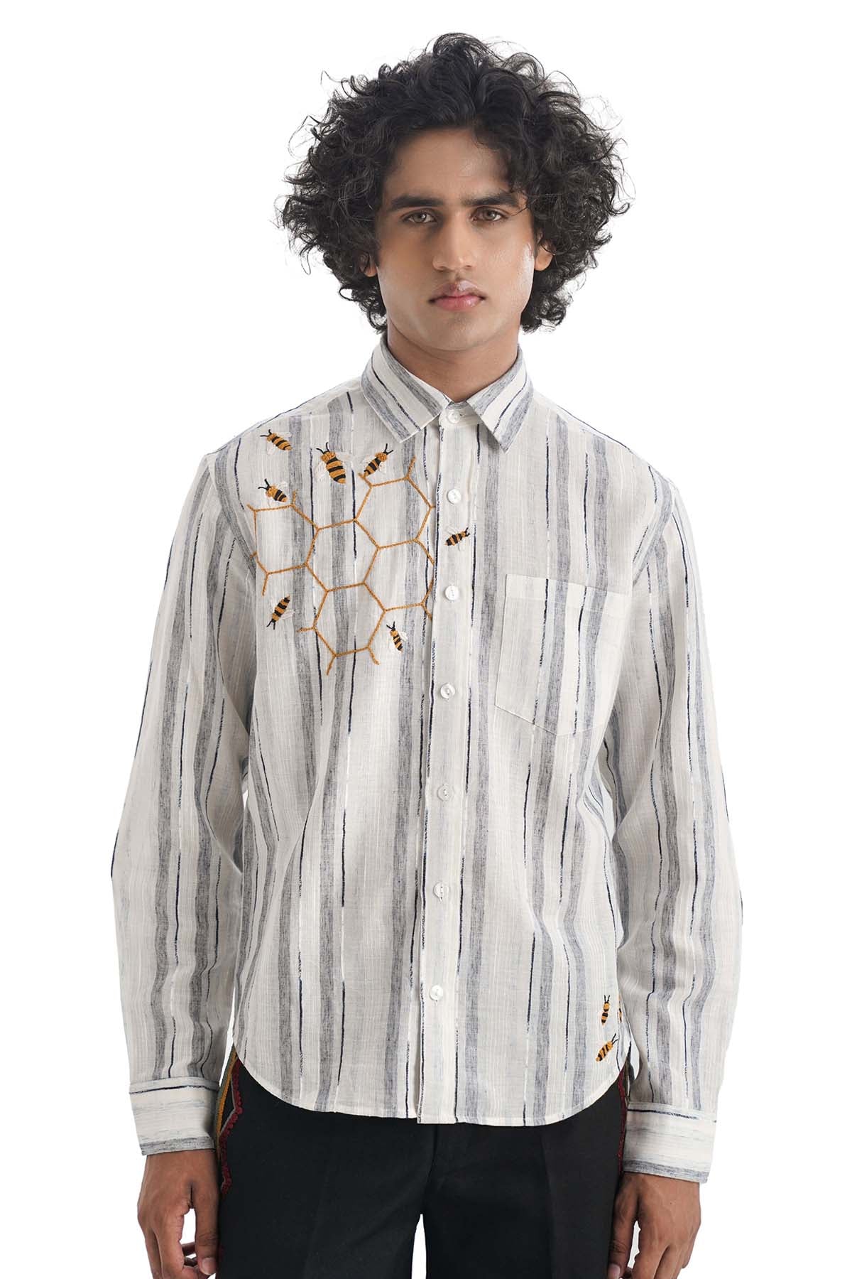 Notre Ame - Men White Cotton Embroidered Shirt for men online at ScrollnShops