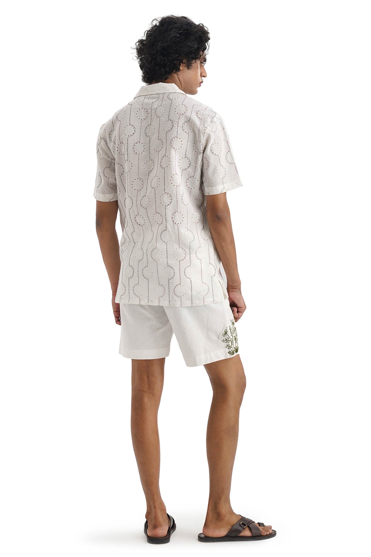 White Cotton Embroidered Shorts
