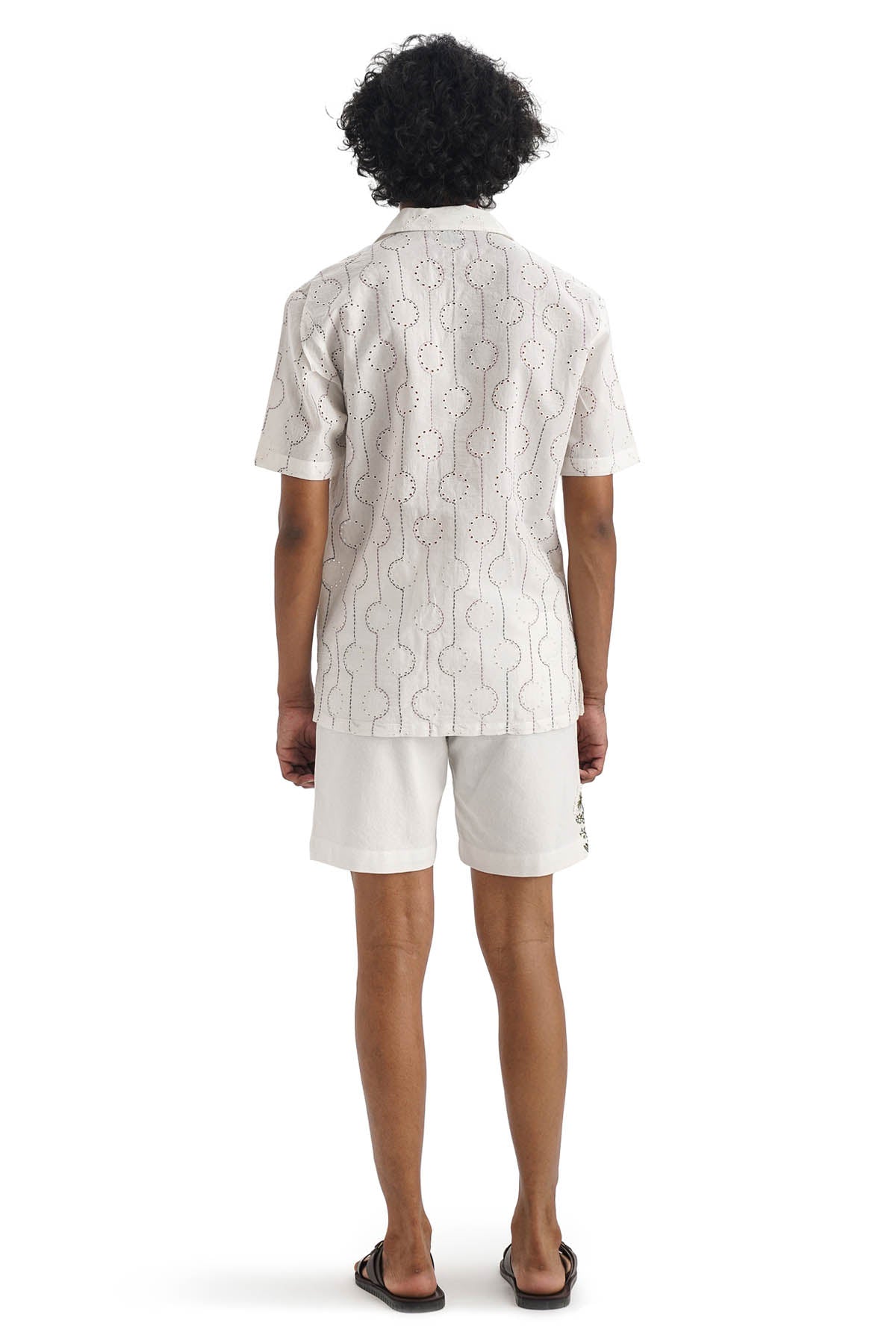 White Cotton Embroidered Shorts