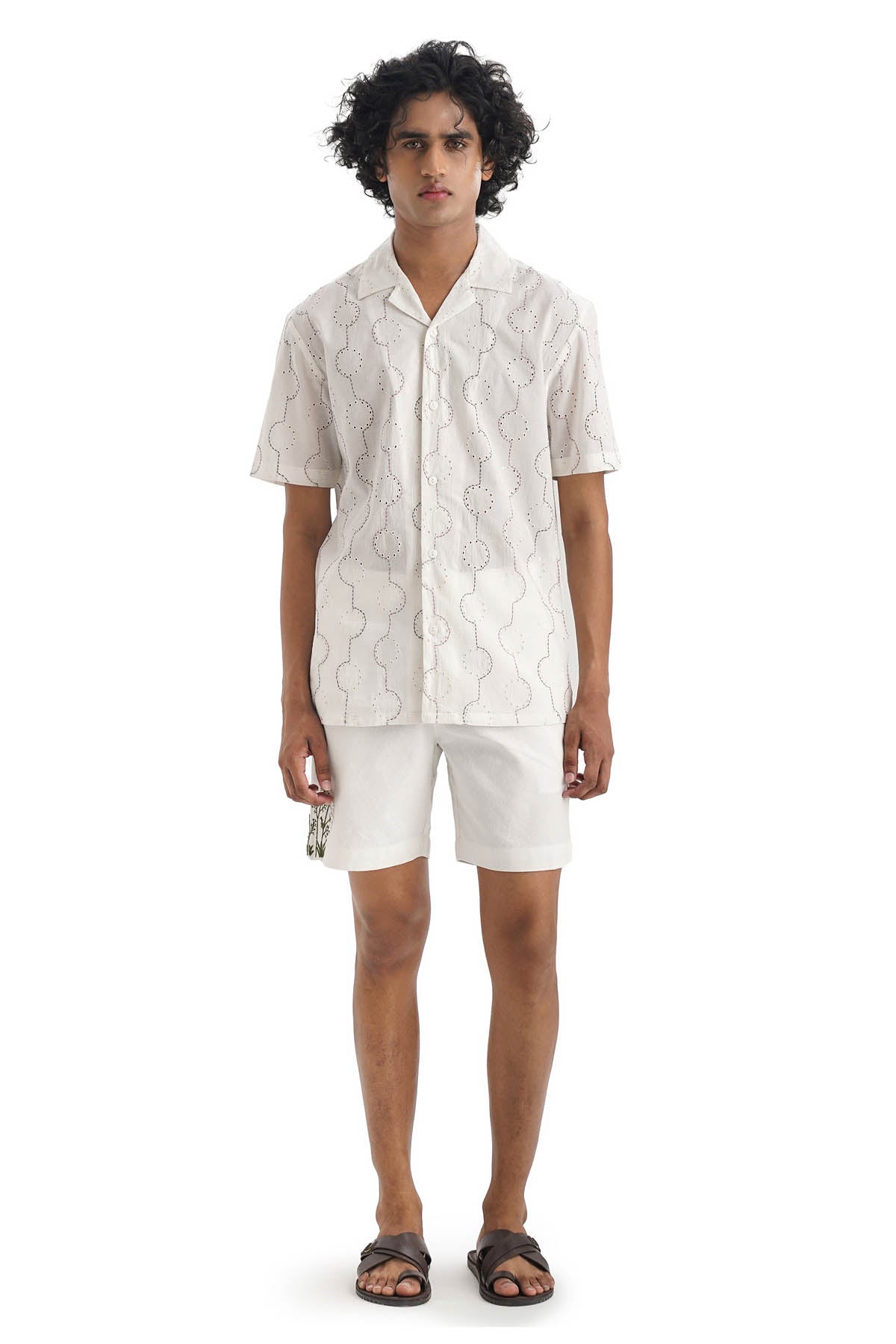 White Cotton Embroidered Shorts