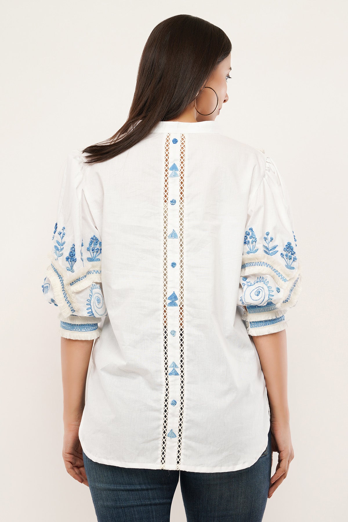 White Cotton Embroidered Top