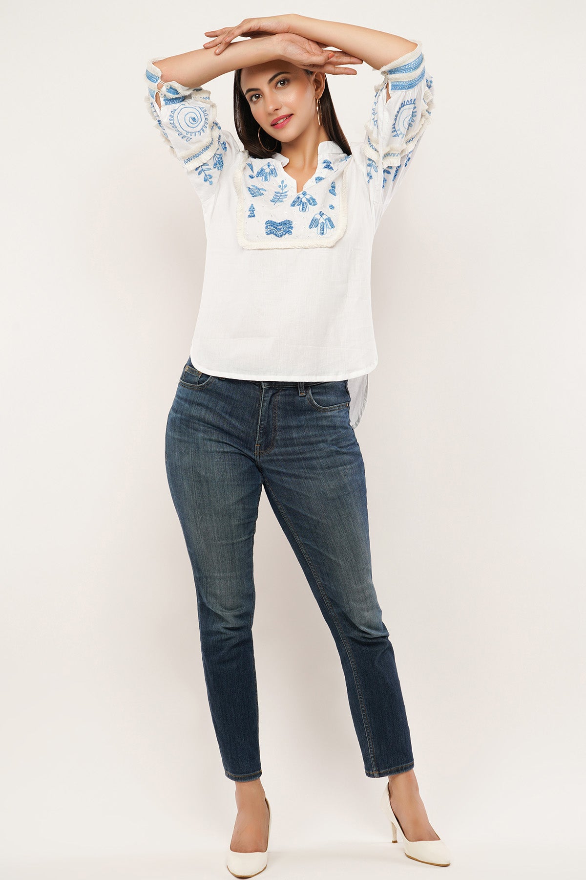 White Cotton Embroidered Top