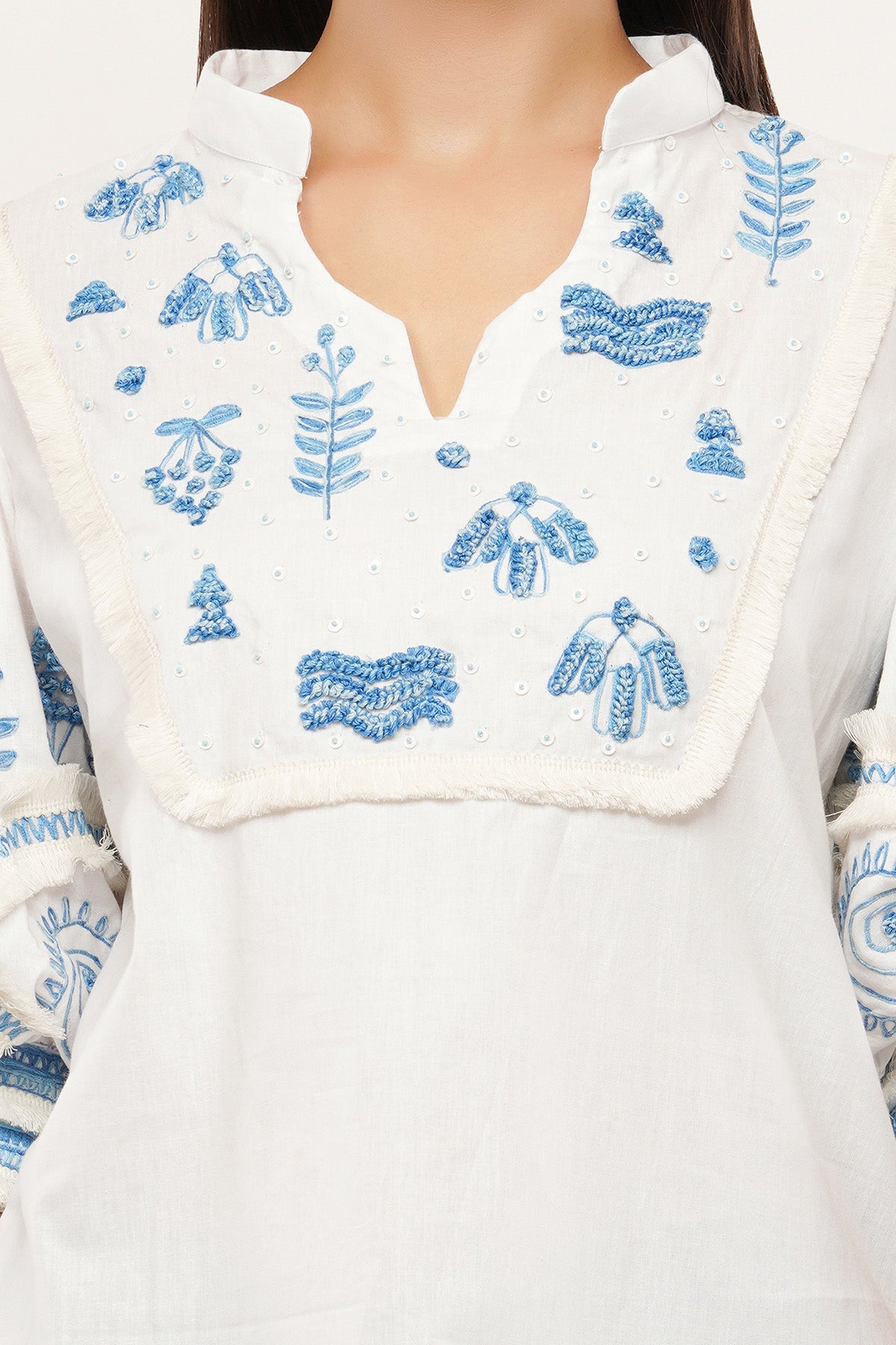 White Cotton Embroidered Top