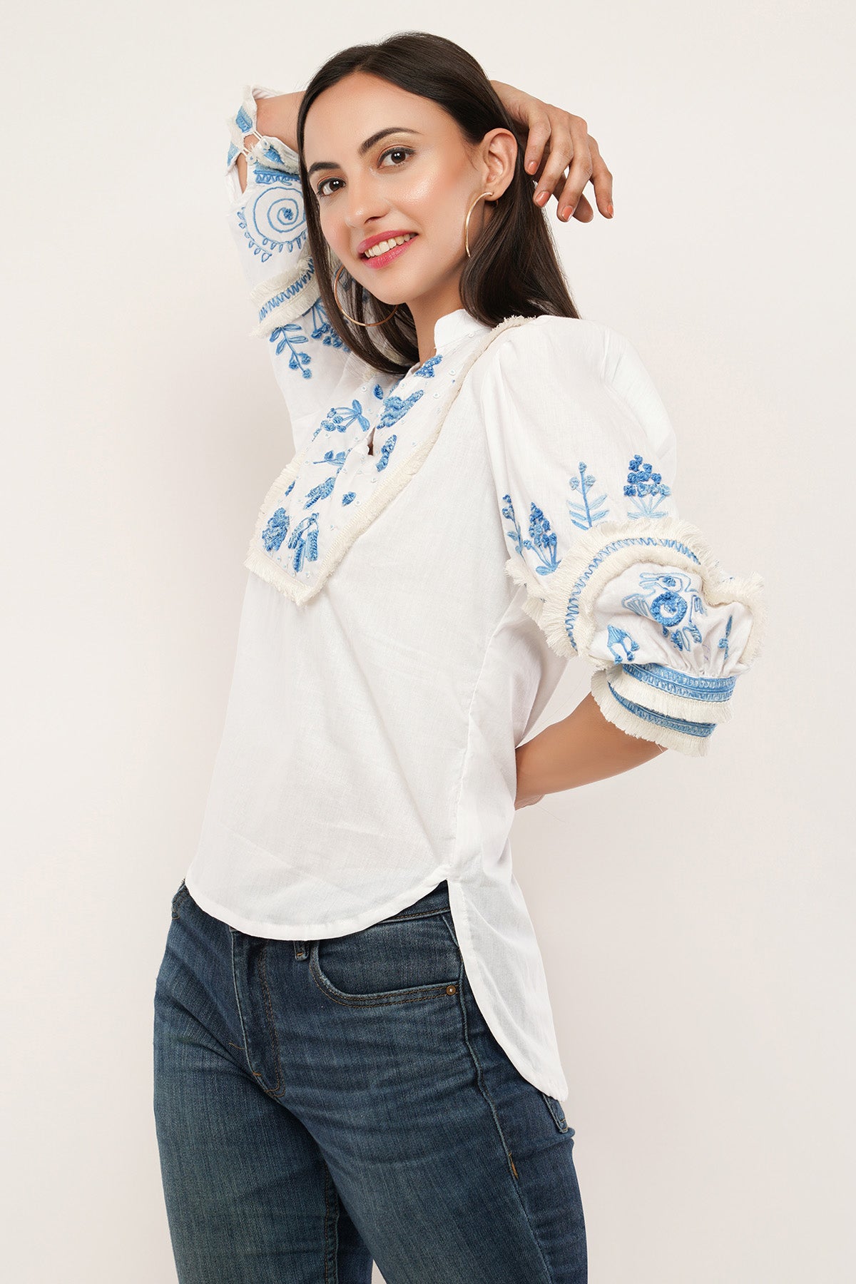 White Cotton Embroidered Top