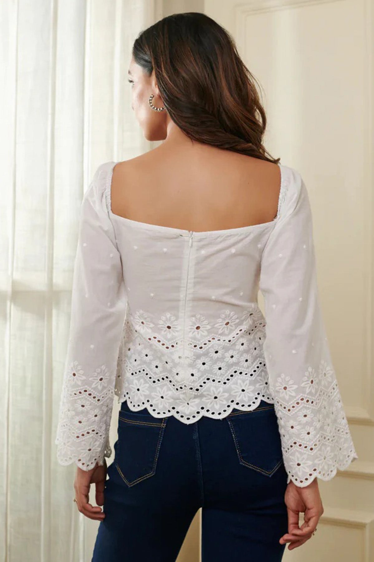 White Cotton Flared Crop Top