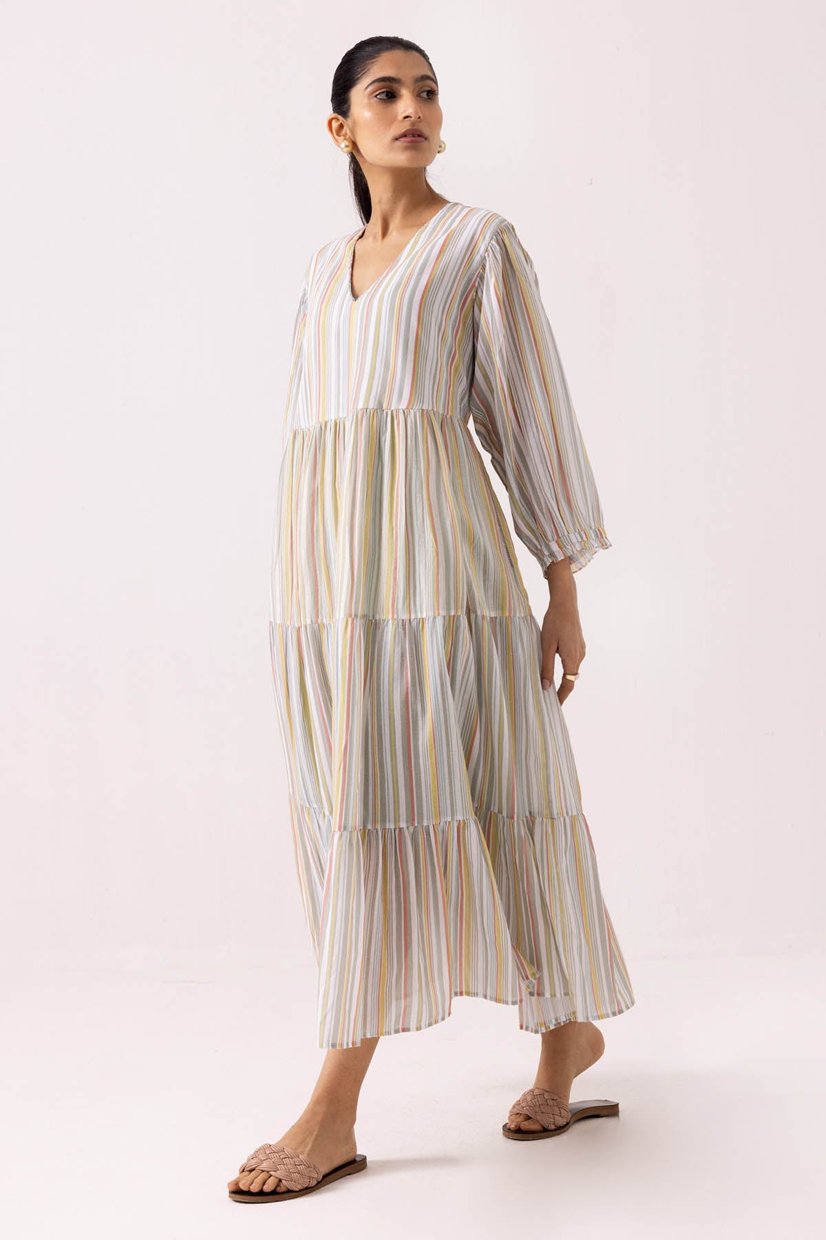 White Cotton Flared Midi Dress