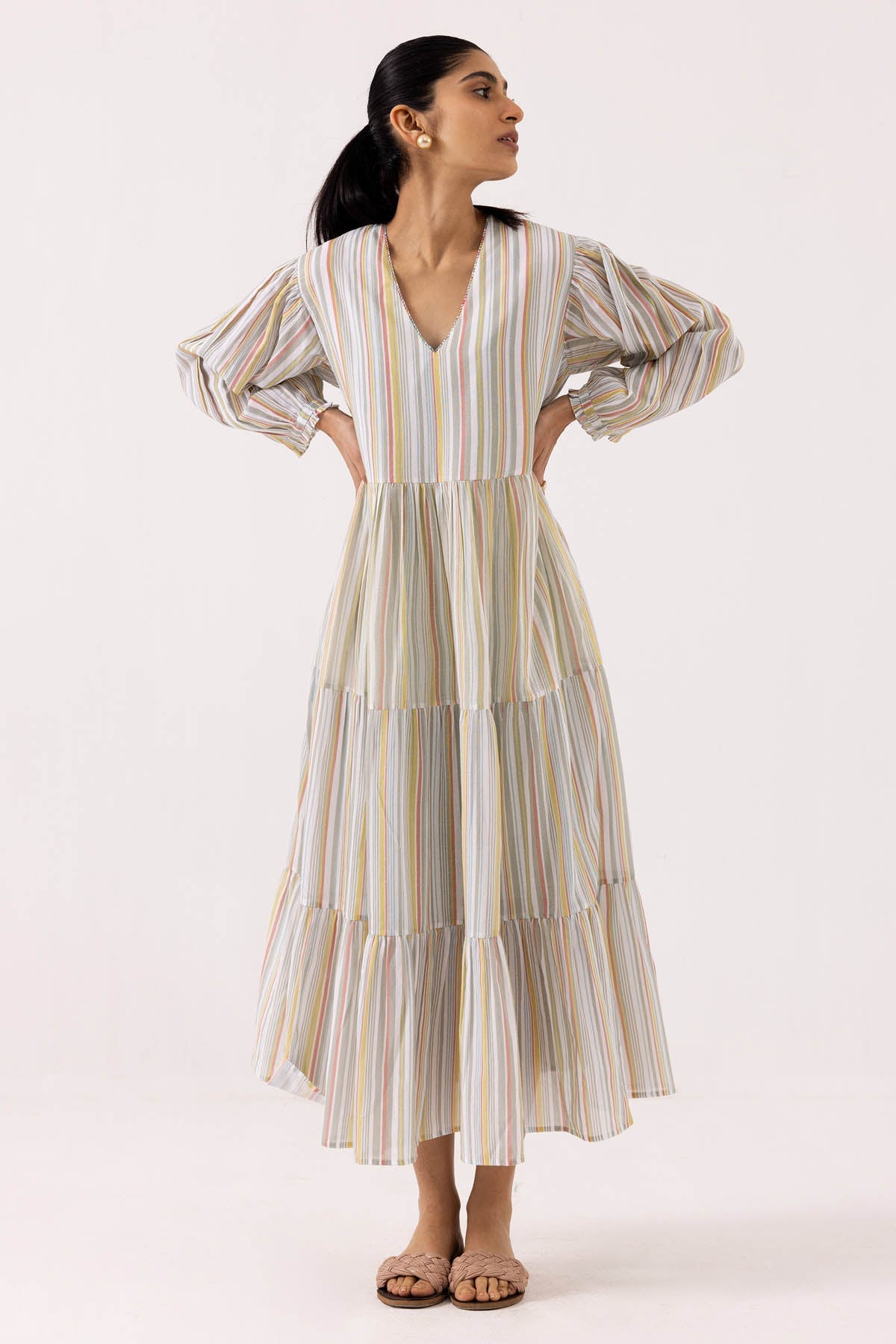 Label Shreya Sharma White Cotton Flared Midi Dress for women online at ScrollnShops