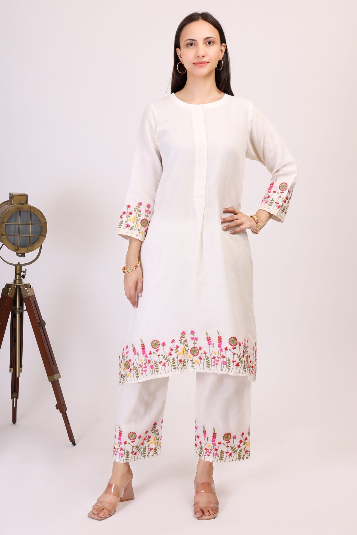 Simply Kitsch White Embroidered Kurta & Pants for women online at ScrollnShops