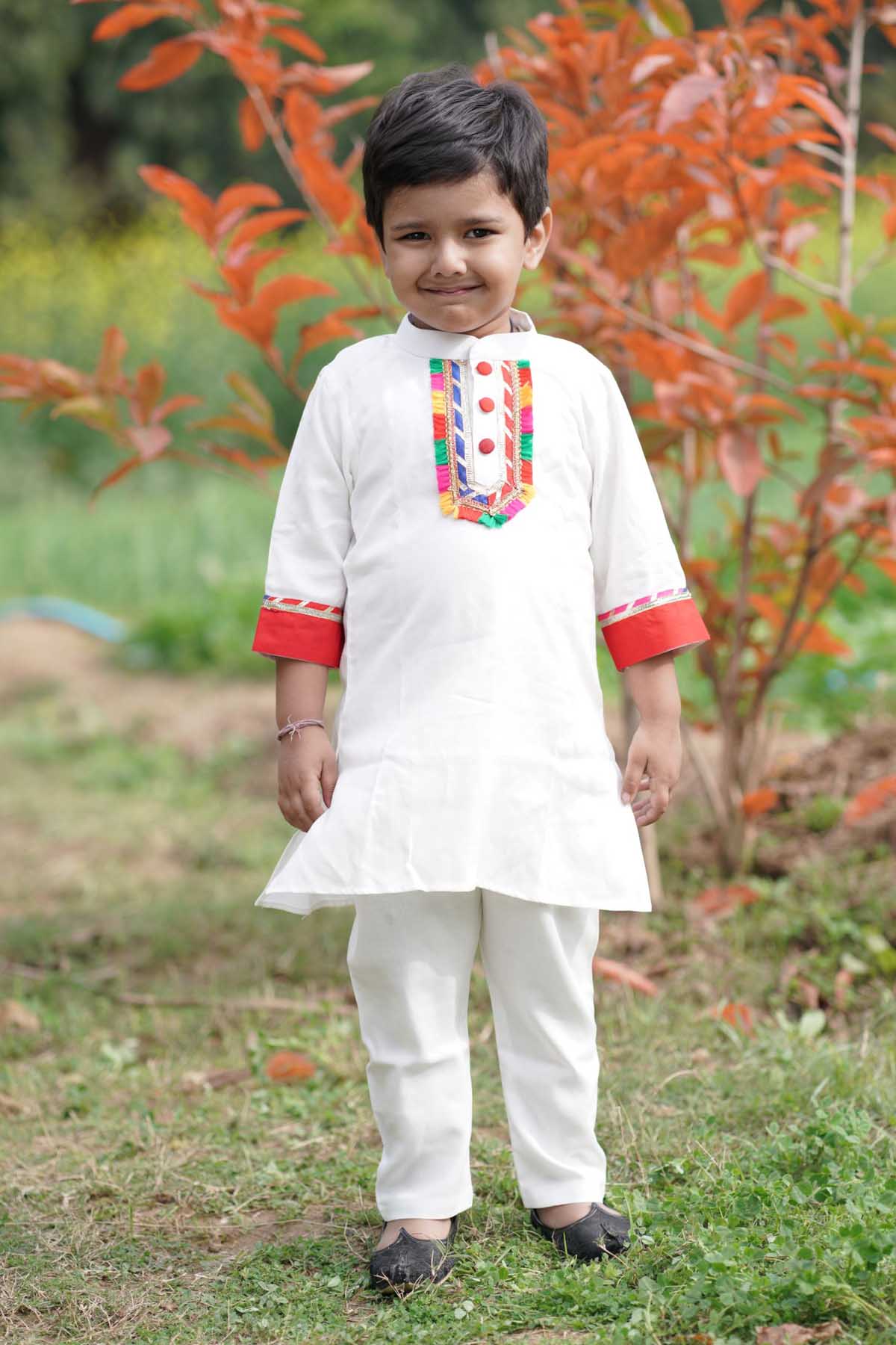 Designer ViYa White Cotton Kurta Set For Kids Available online at ScrollnShops