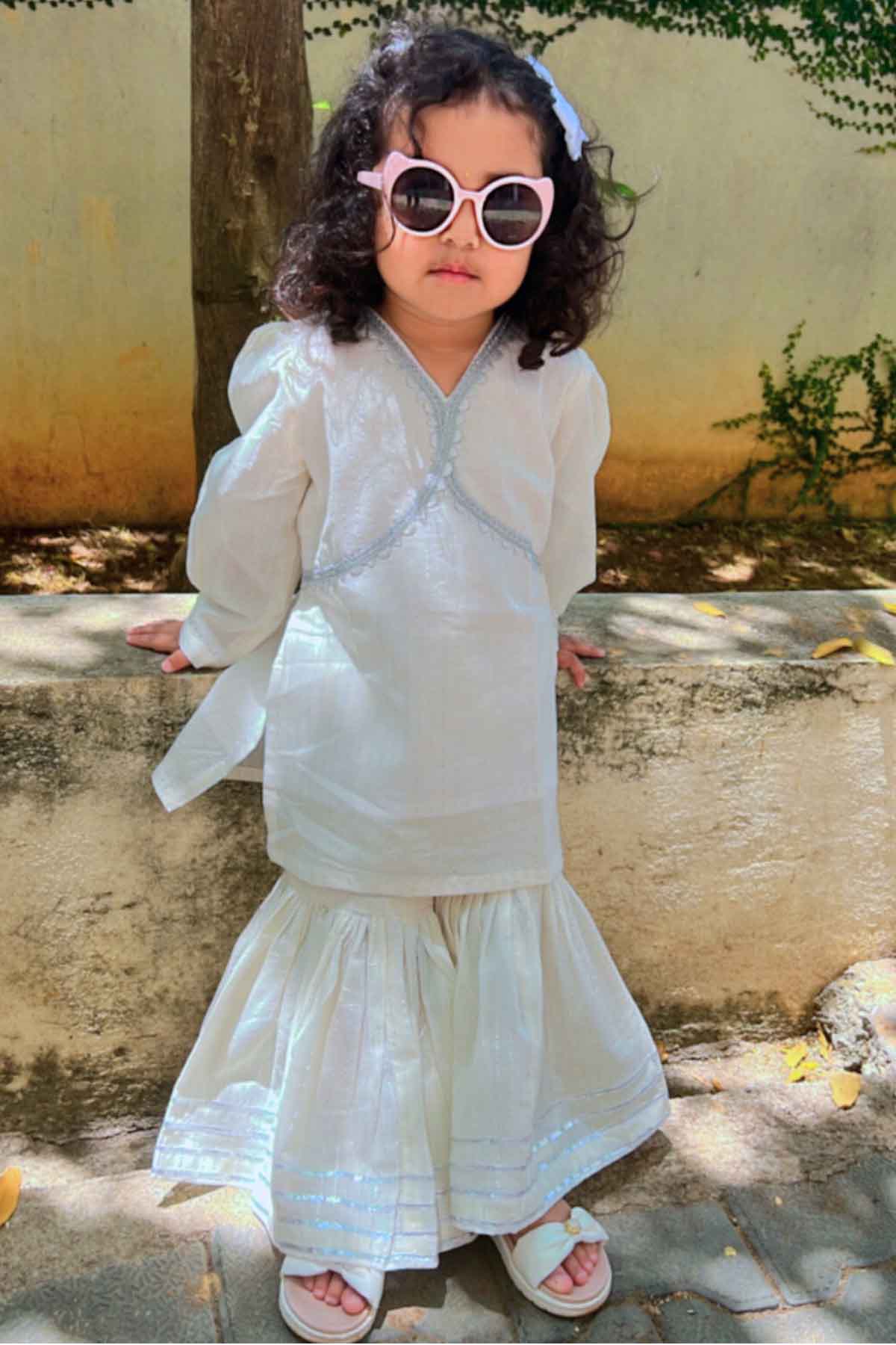 Mamma's Bear White Cotton Kurta & Sharara for kids online at ScrollnShops