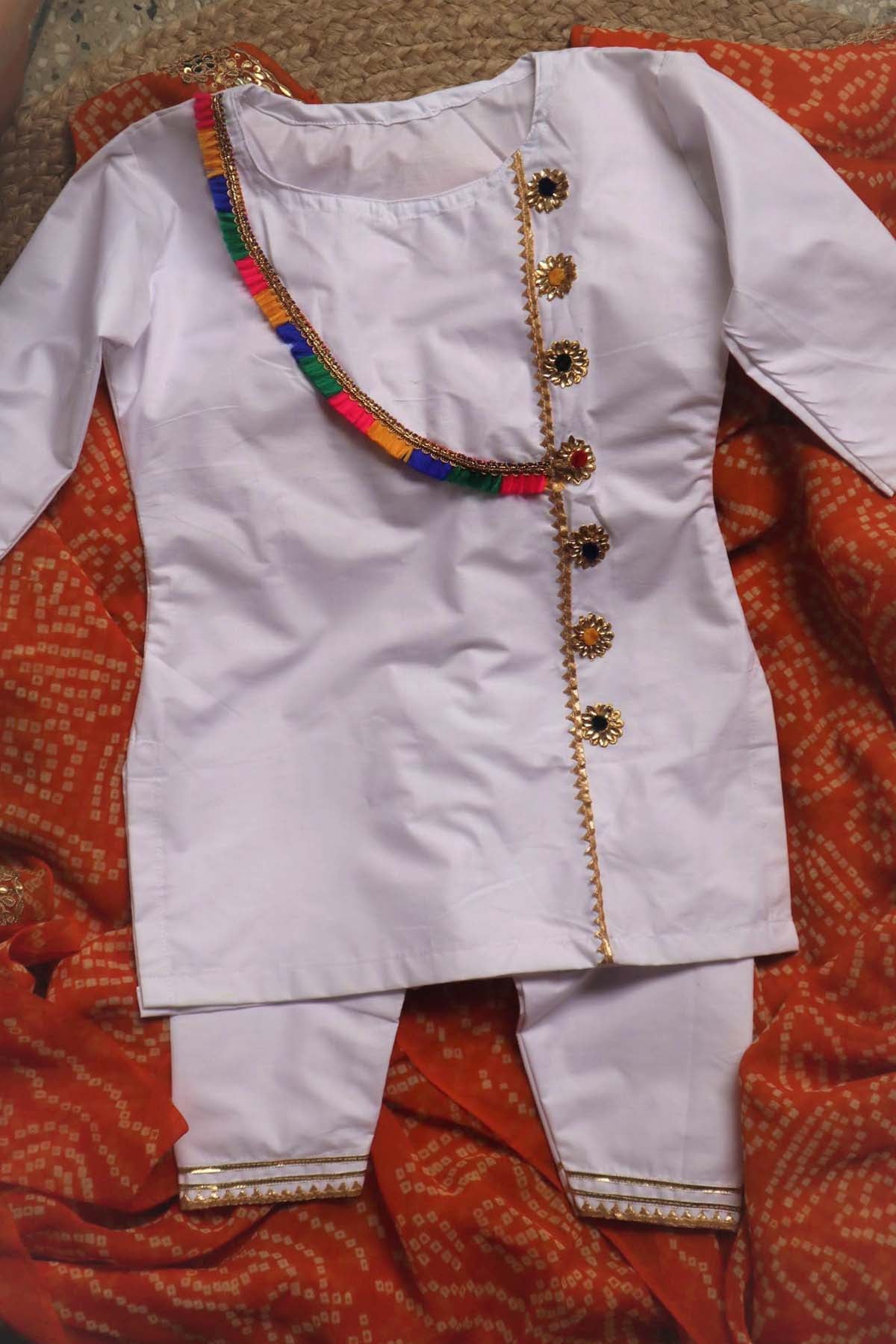 Designer ViYa White Cotton Kurta & Pyjama Set For Kids Available online at ScrollnShops