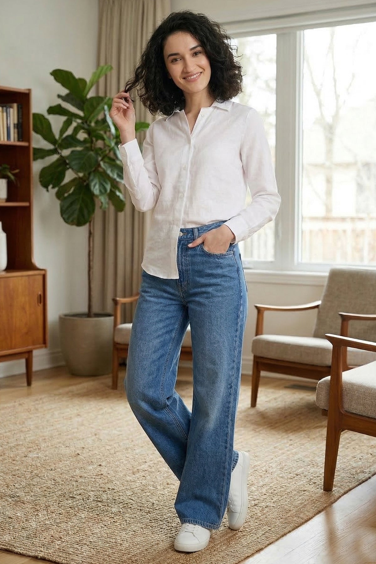 Cotton Linen White Collar Shirt