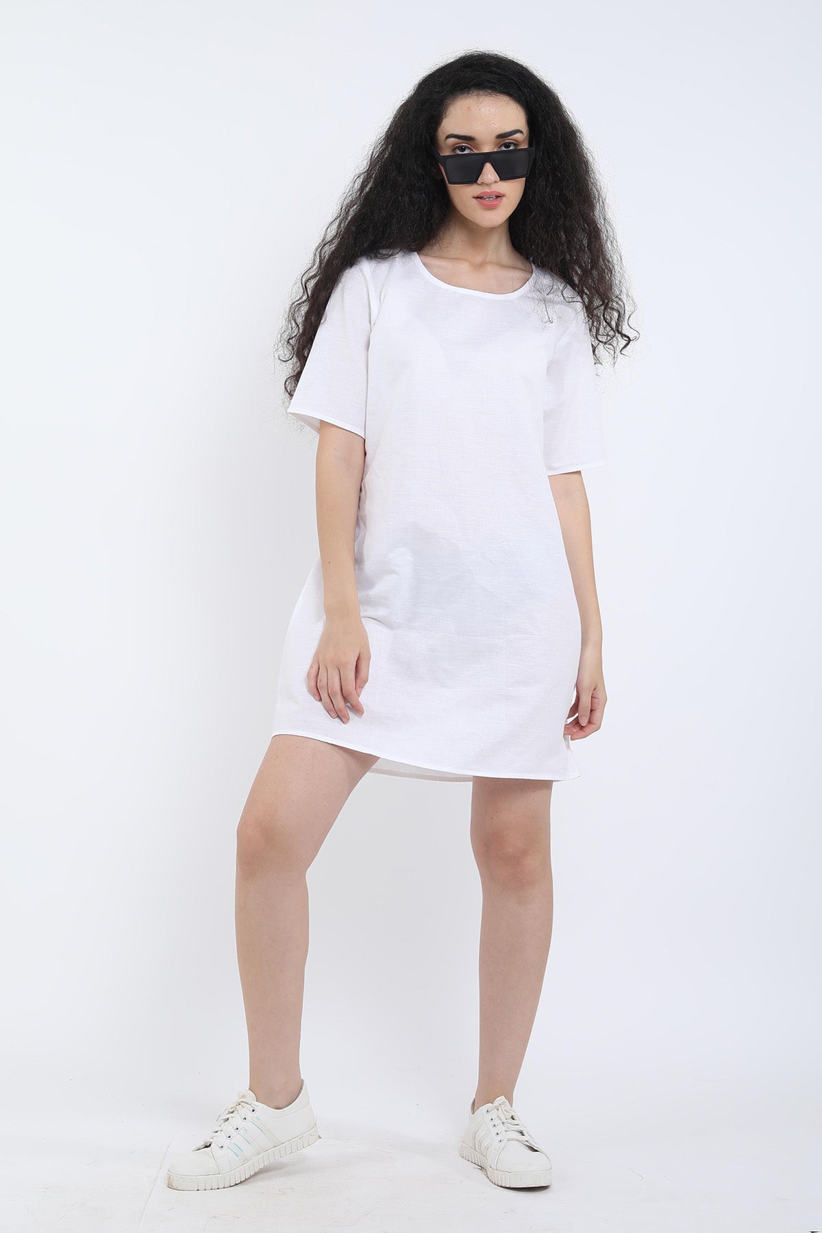 Buy White Cotton Linen Loose Dress for Women by SNEHA B Designer online available at scrollnshops