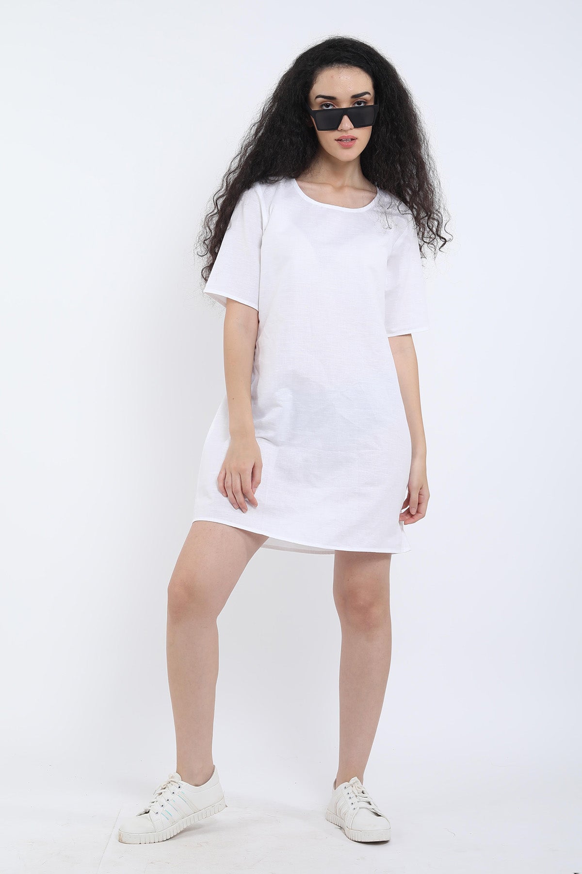 Buy White Cotton Linen Loose Dress Online