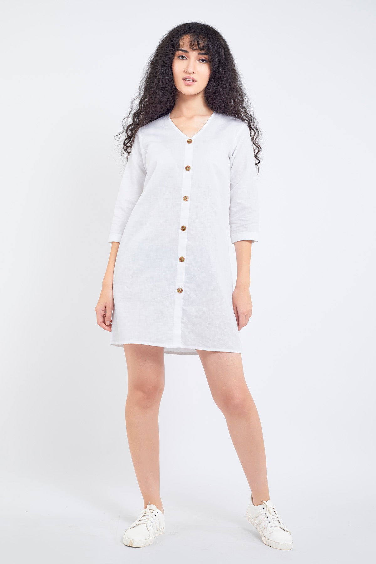 Buy White Cotton Linen Mini Dress for Women by SNEHA B Designer online available at scrollnshops