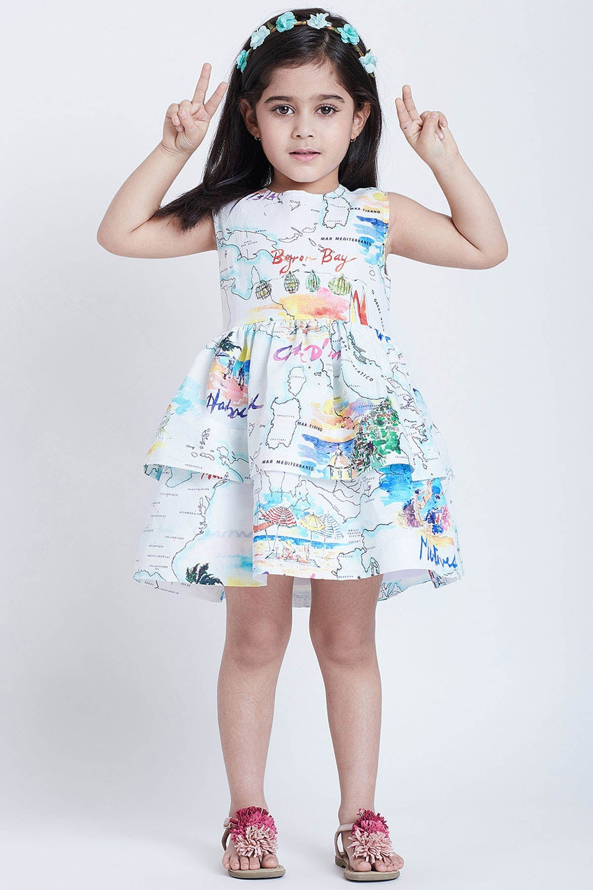 Buy White Cotton Map Printed Dress Online