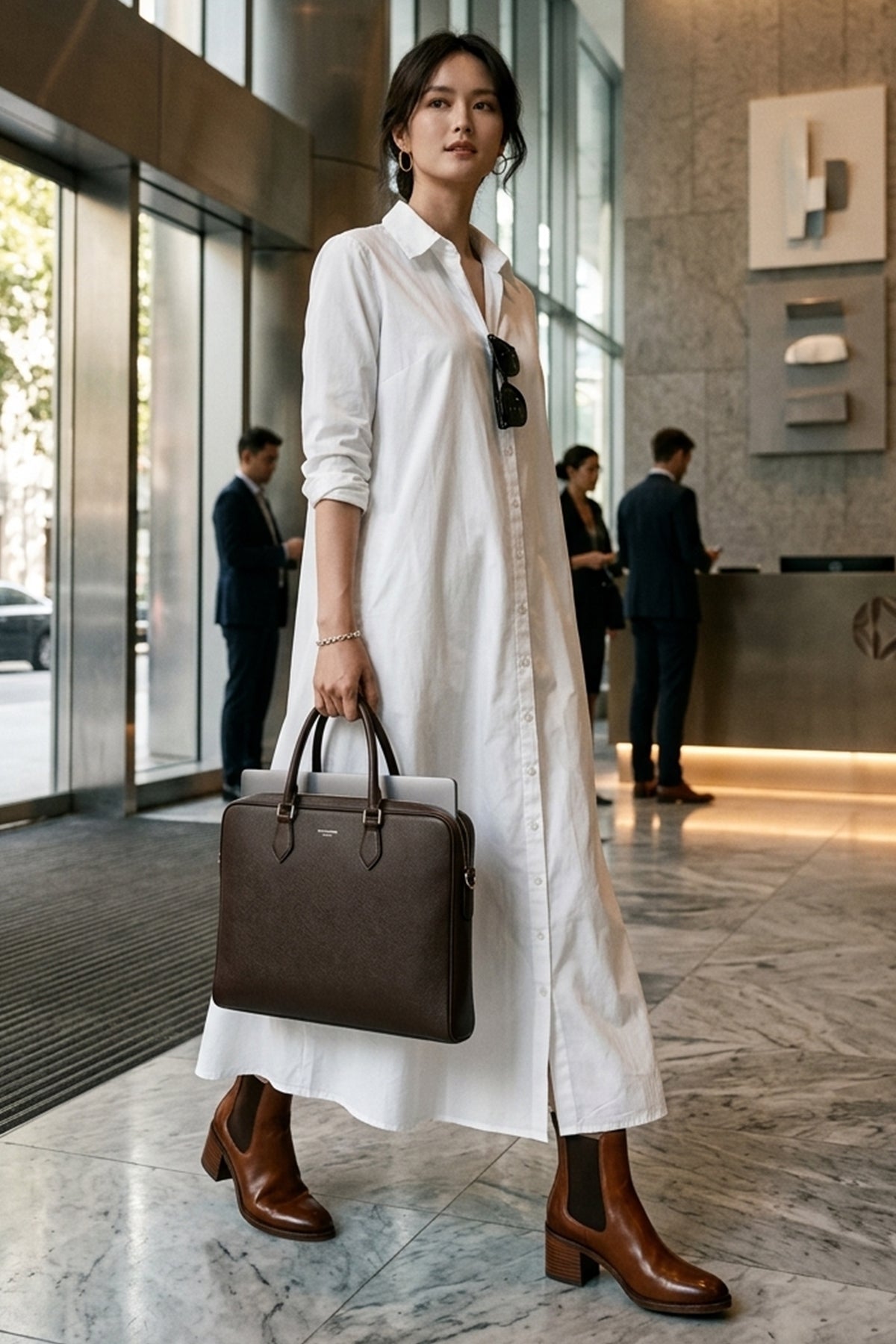 White Cotton Maxi Shirt Dress