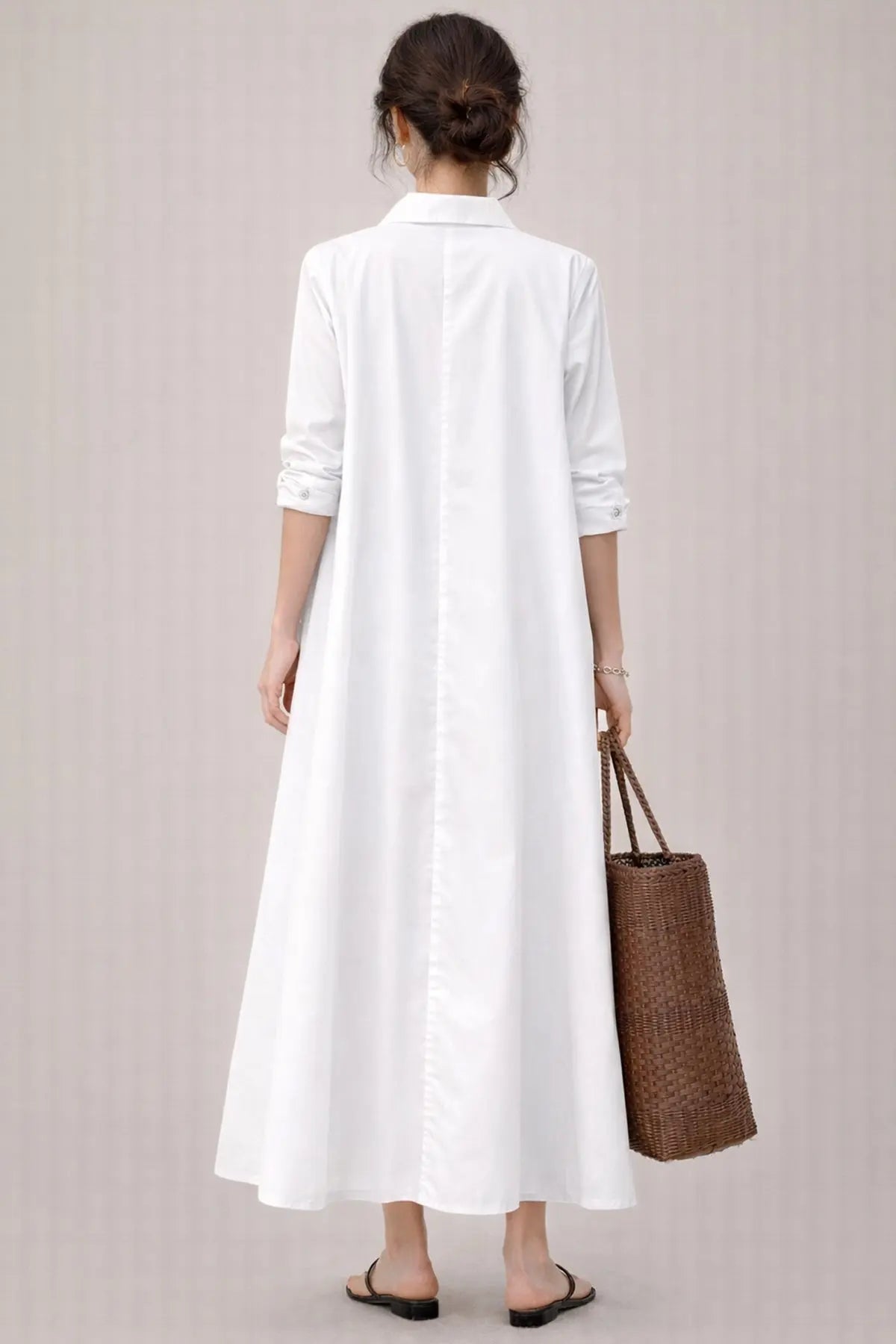 White Cotton Maxi Shirt Dress