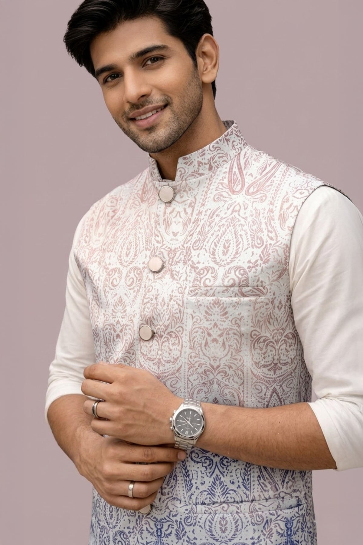White Cotton Ombre Print Bundi