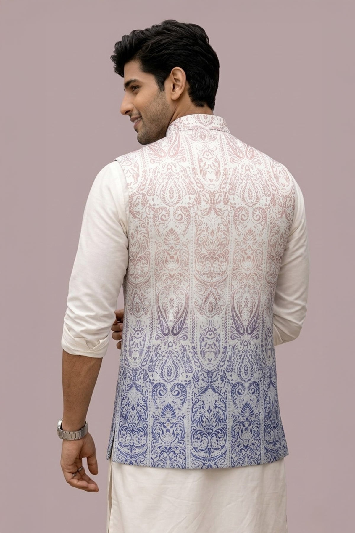 White Cotton Ombre Print Bundi