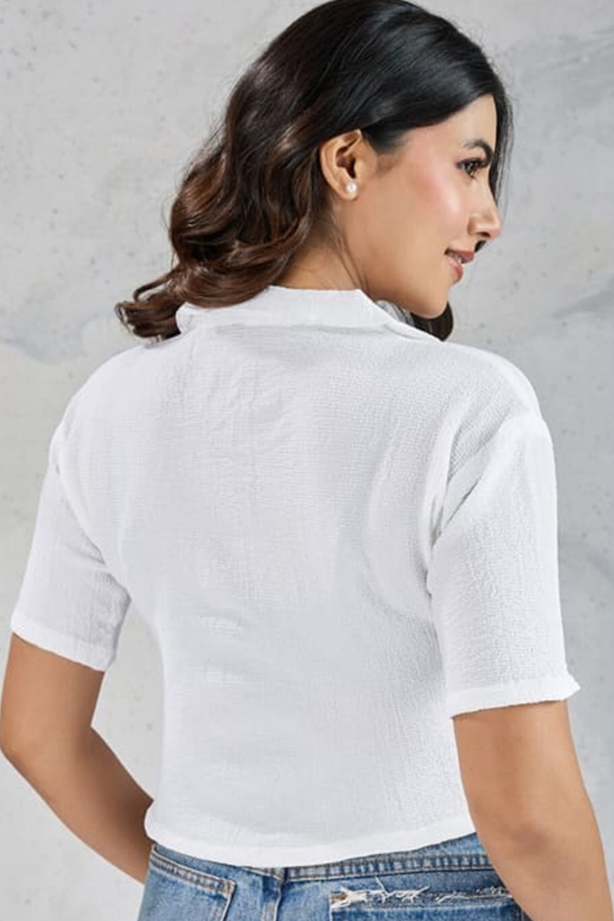 White Cotton Plain Crop shirt