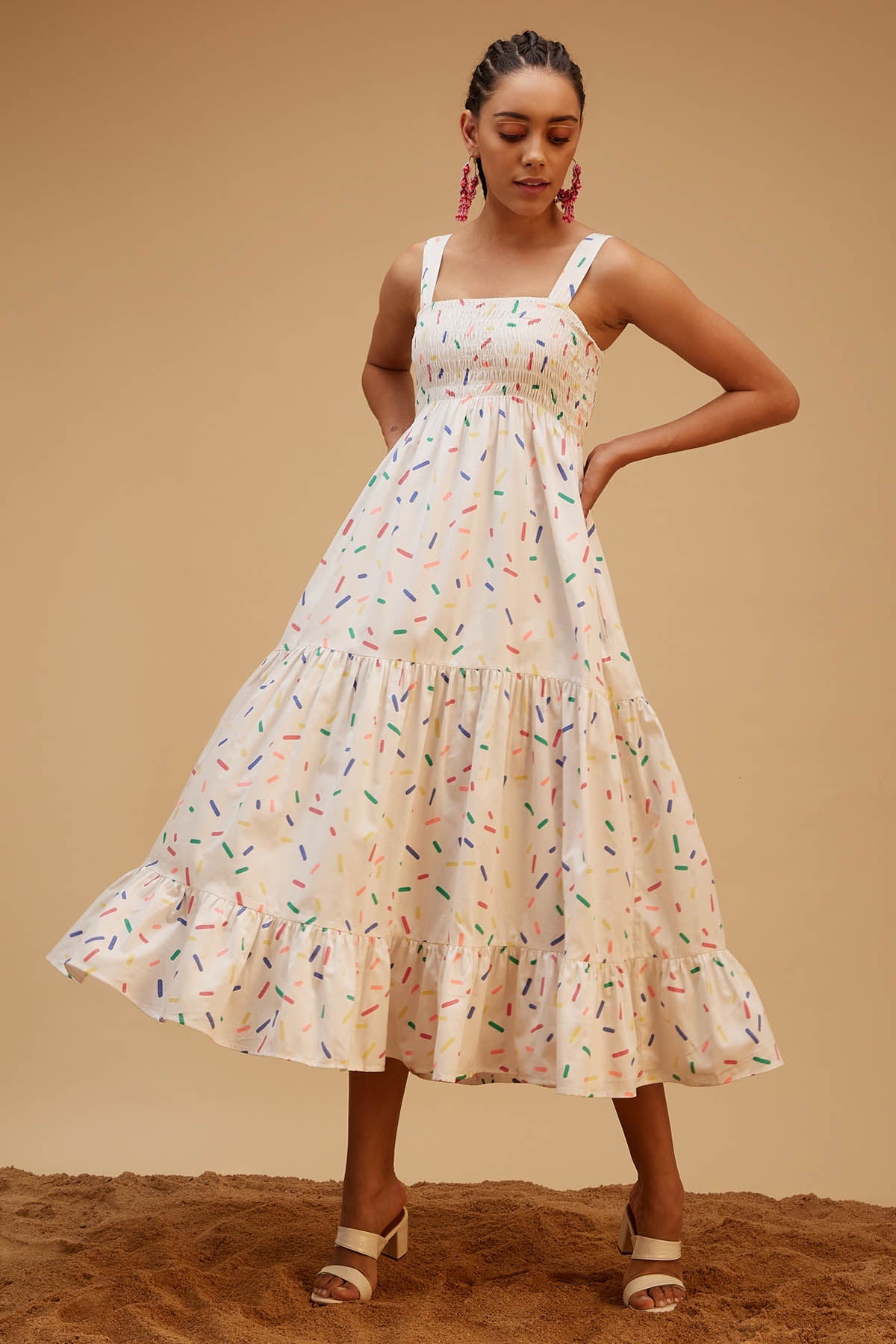 Buy White Cotton Print Flare Dress Online