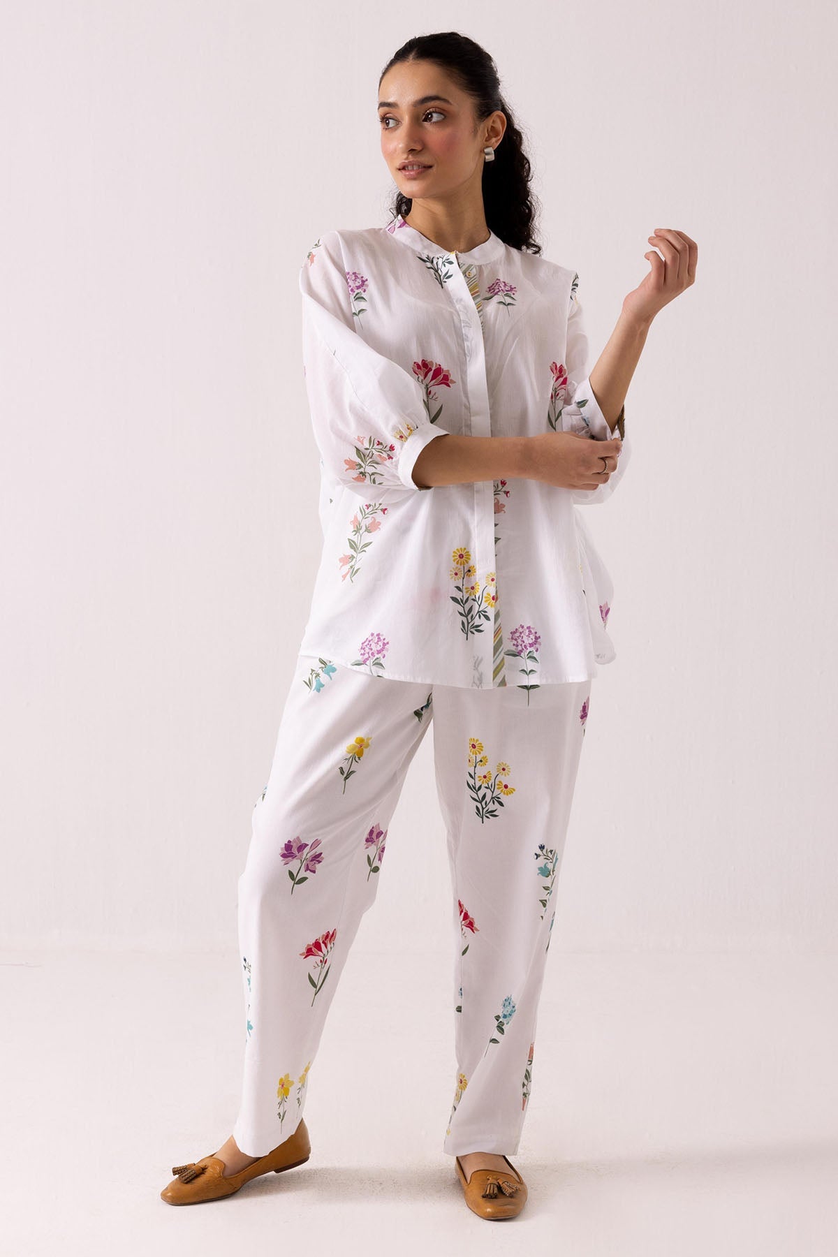 Label Shreya Sharma White Cotton Print Shirt & Pants for women online at ScrollnShops