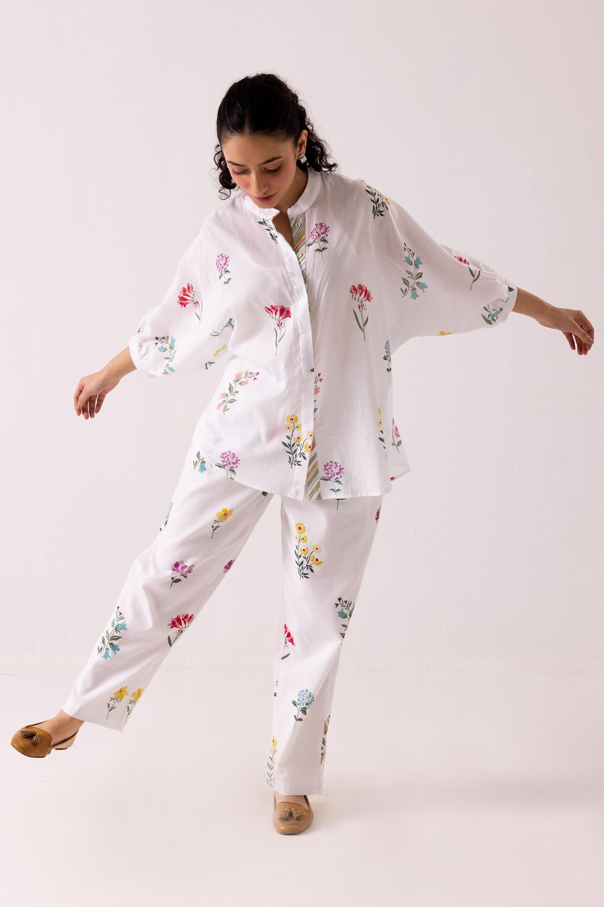 White Cotton Print Shirt & Pants