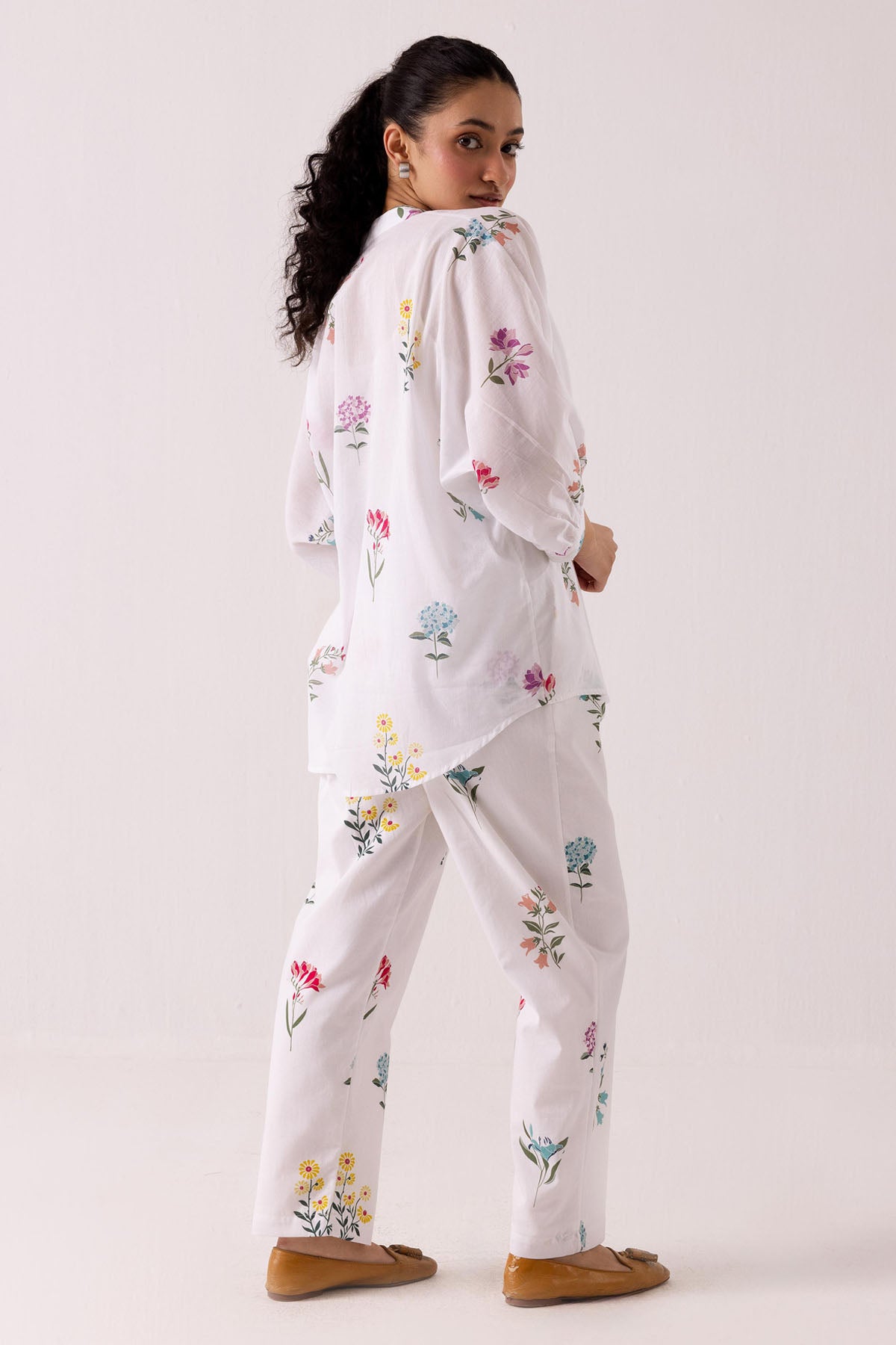 White Cotton Print Shirt & Pants