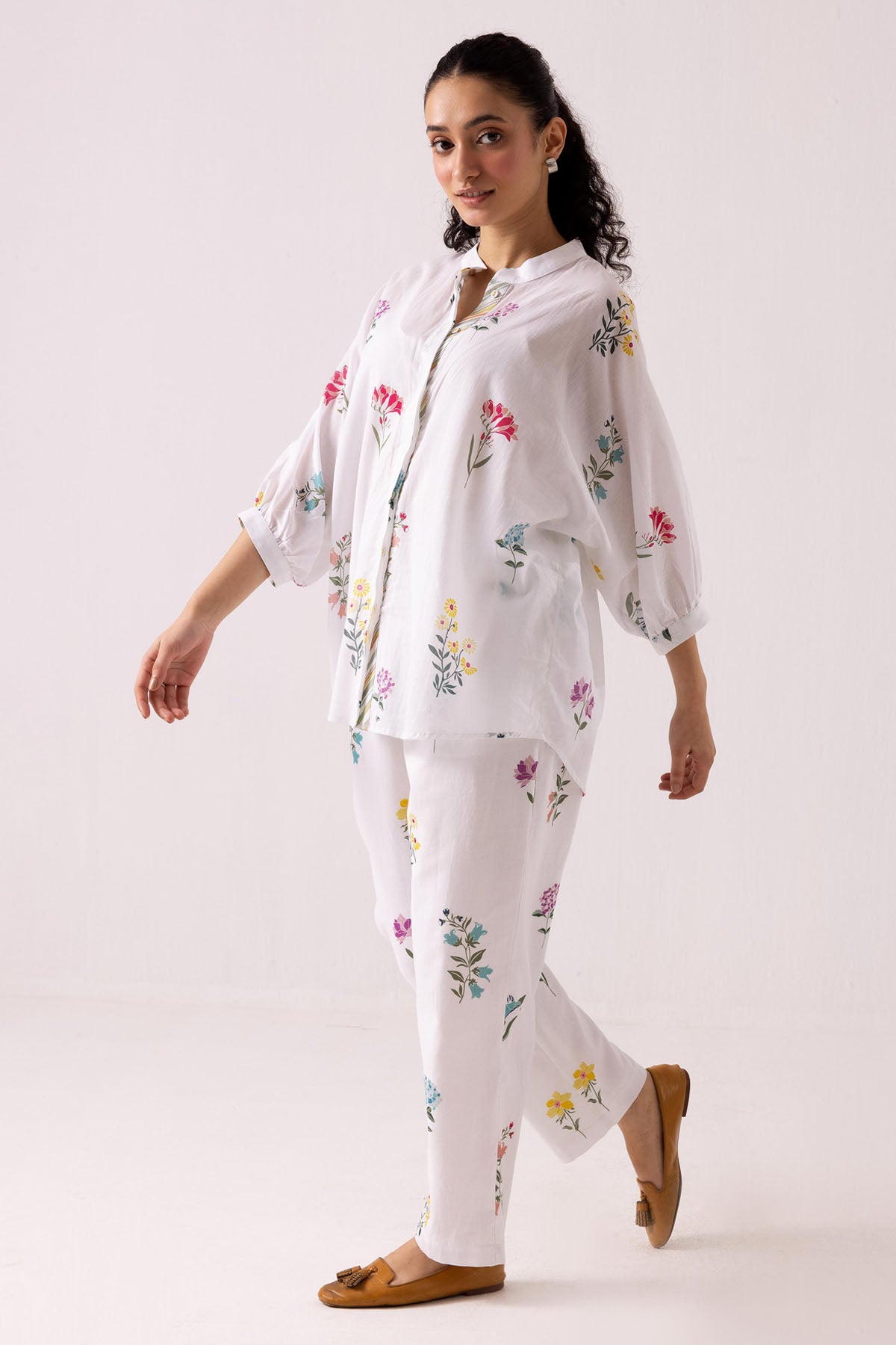 White Cotton Print Shirt & Pants